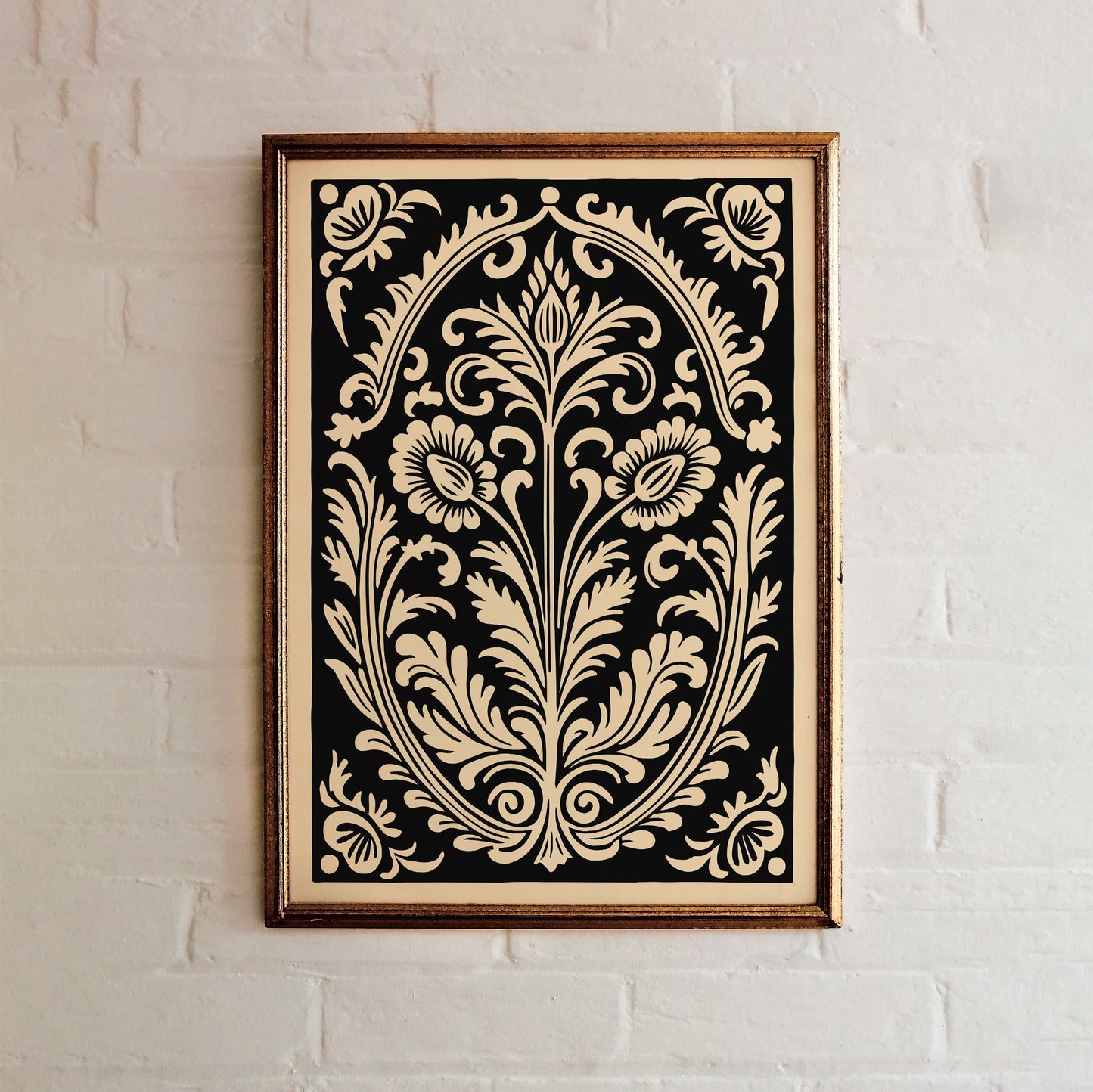 Black Rococo Floral Decorative Art Print
