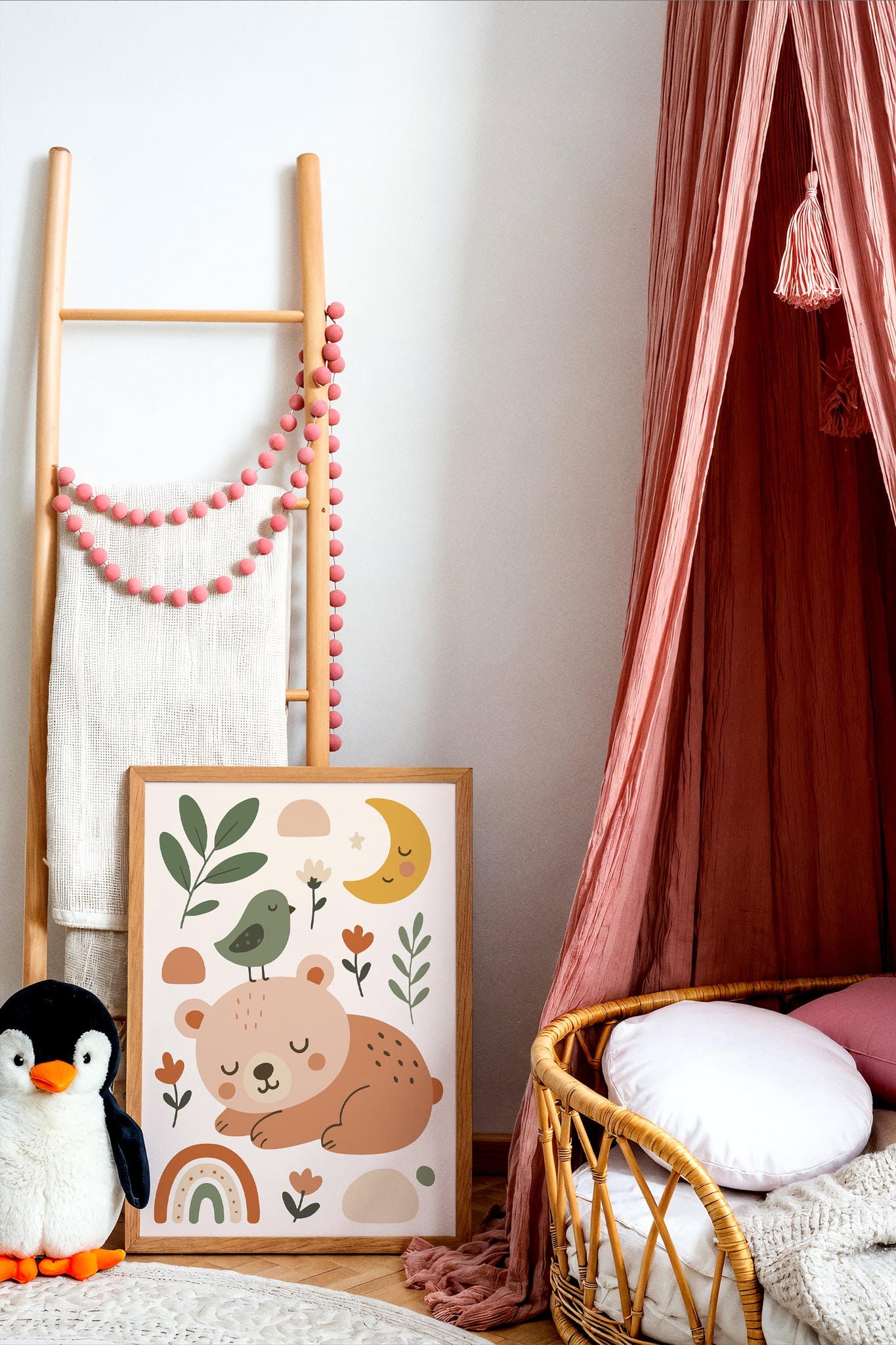 Boho Kids Wall Art – Sleeping Bear & Moon