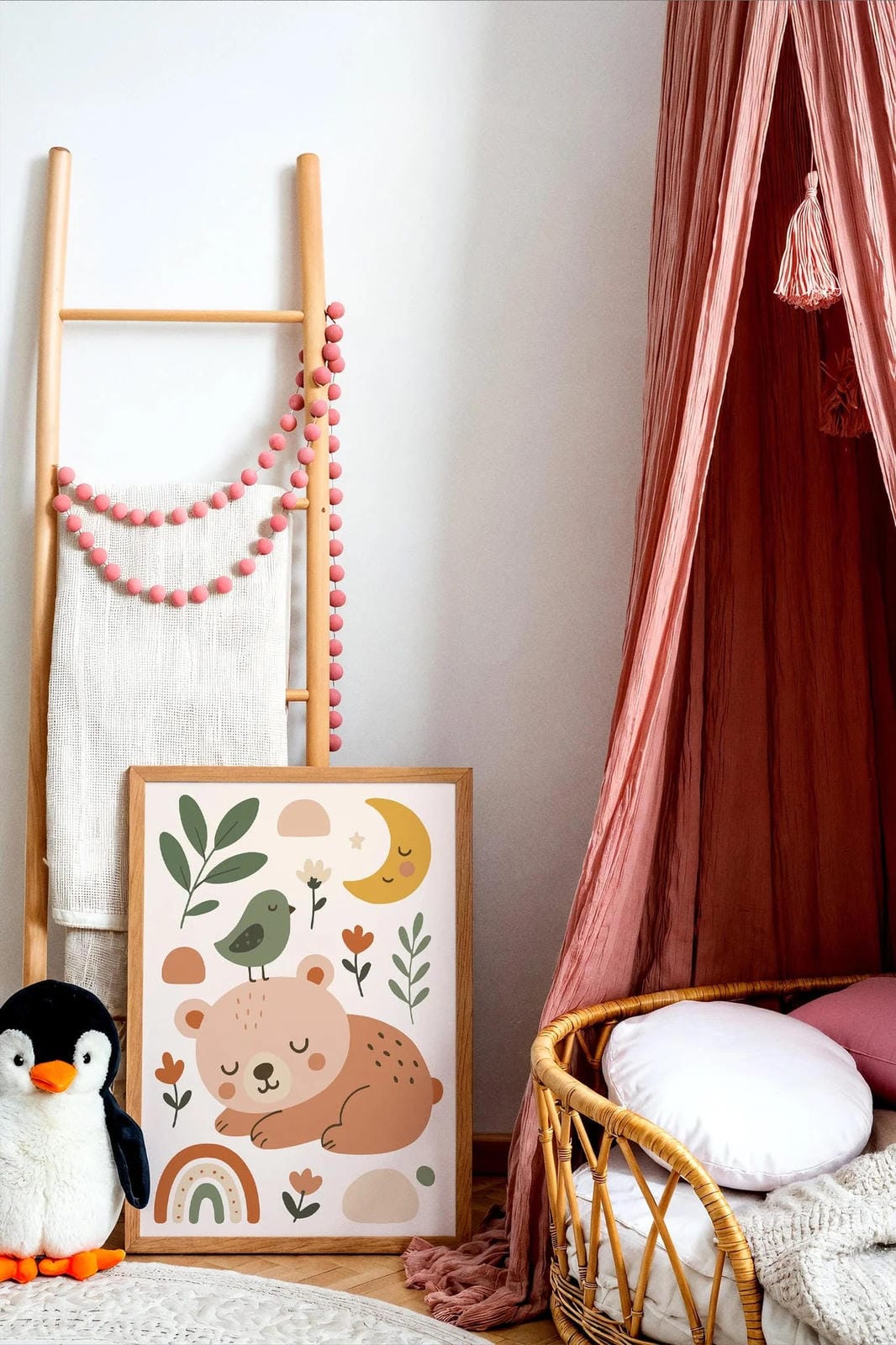 Boho Kids Wall Art – Sleeping Bear & Moon