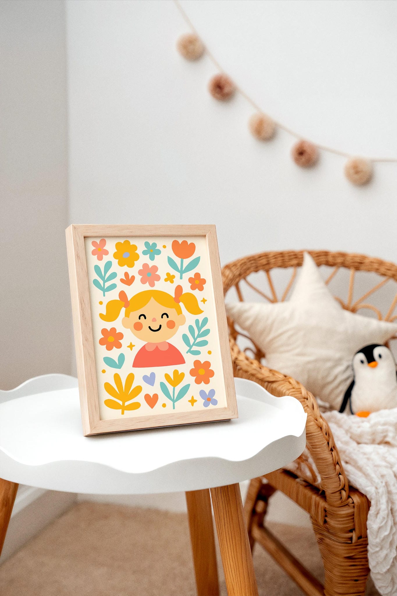 Sweet Girl Surrounded by Flowers – Nursery Print