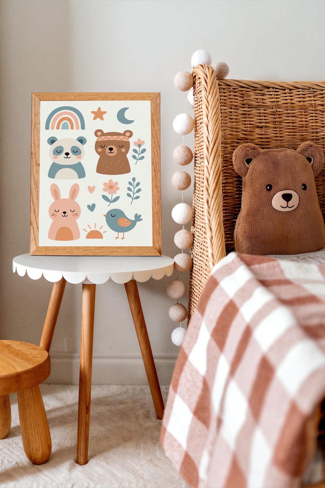 Boho Animal Art Print – Cute Blue & Pink Rainbow Nursery Decor
