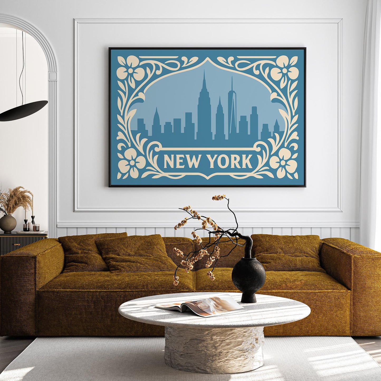 New York Icy Blue Print - Horizontal Wall Art