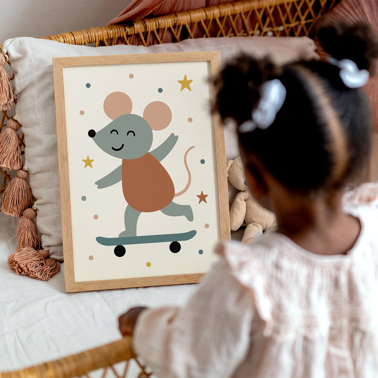 Cute Mouse Skateboarding Art Print – Kids Room Decor