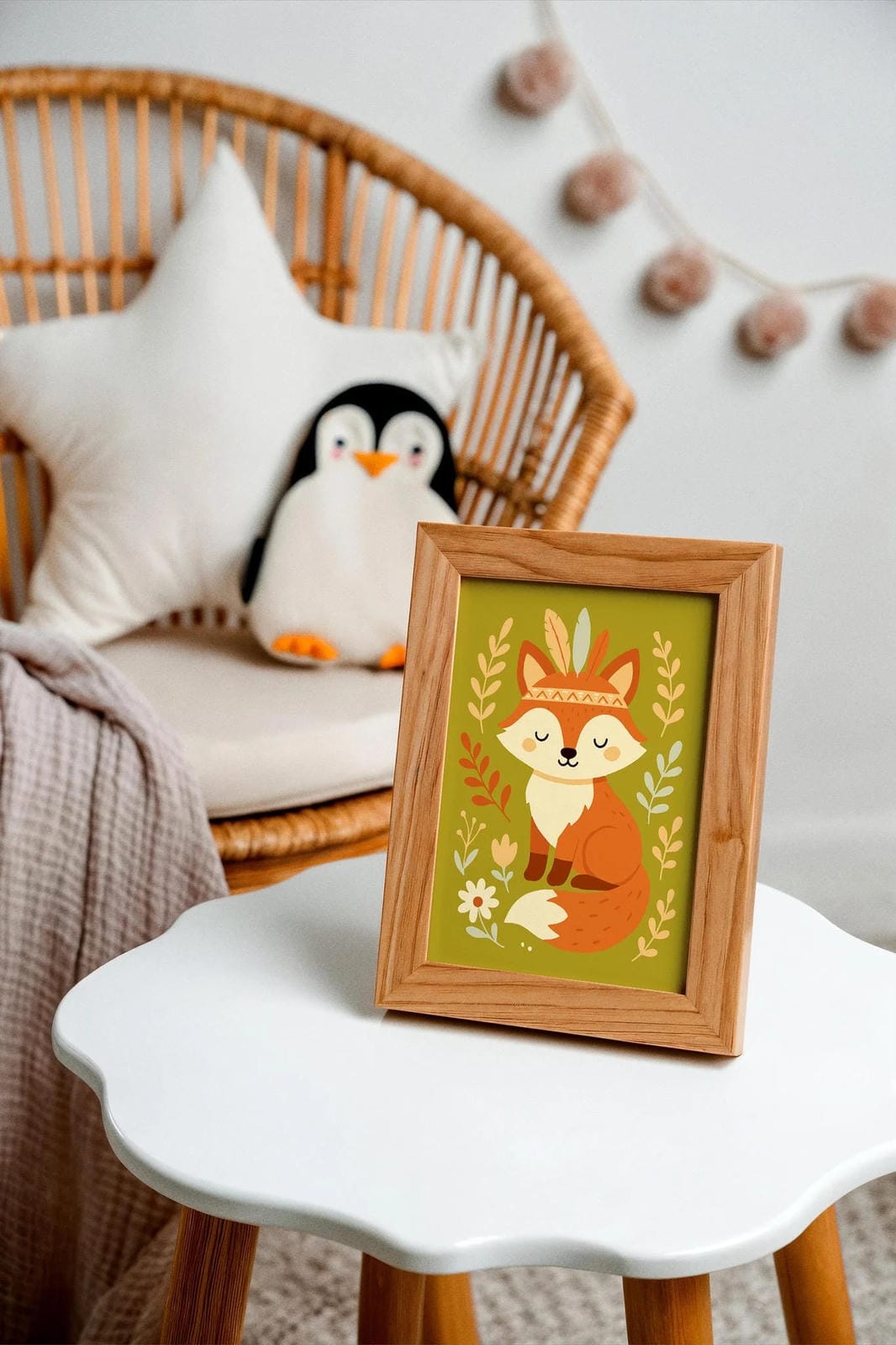 Boho Fox Art Print – Green Woodland Wall Art