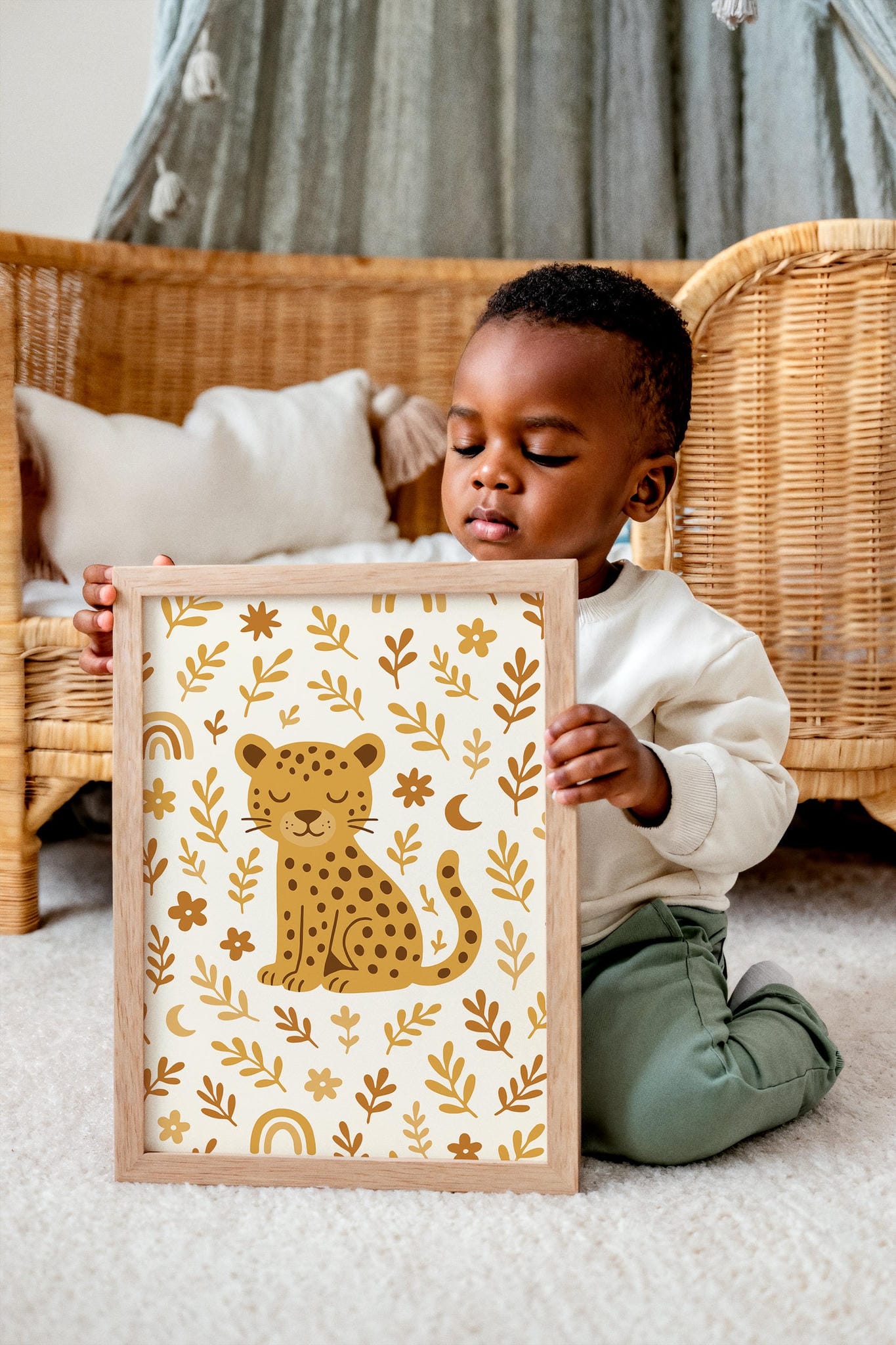 Boho Cheetah Floral Art Print – Safari Animal Wall Decor