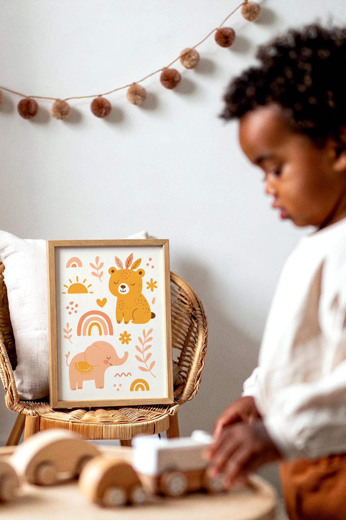 Boho Elephant & Bear Poster – Kids Nature Wall Art