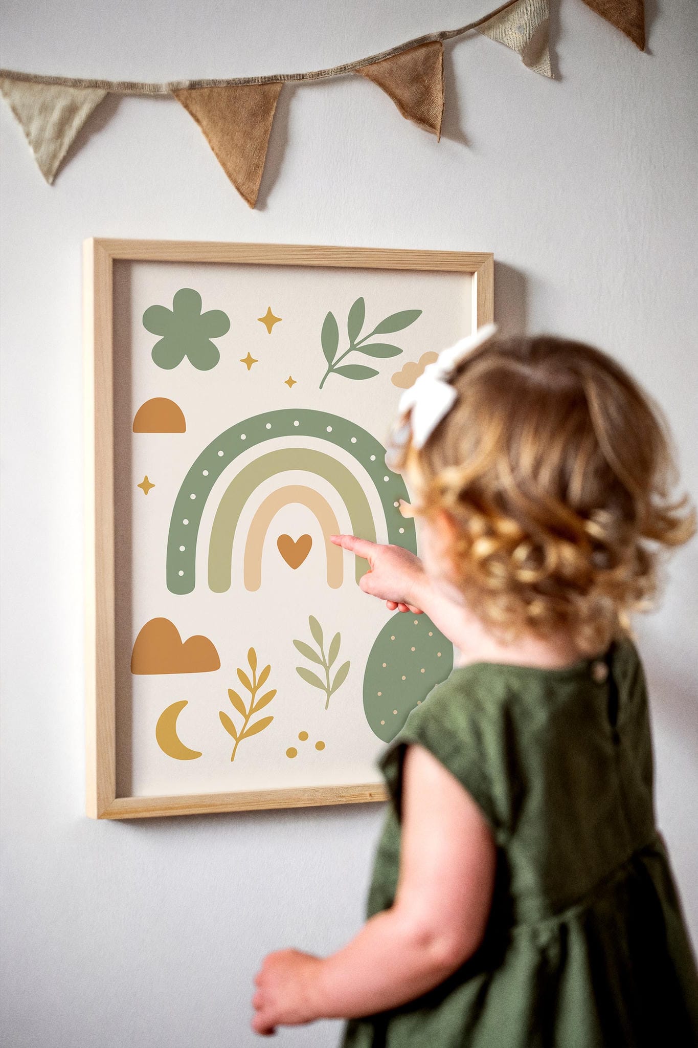 Boho Rainbow Poster – Earthy Green Tones