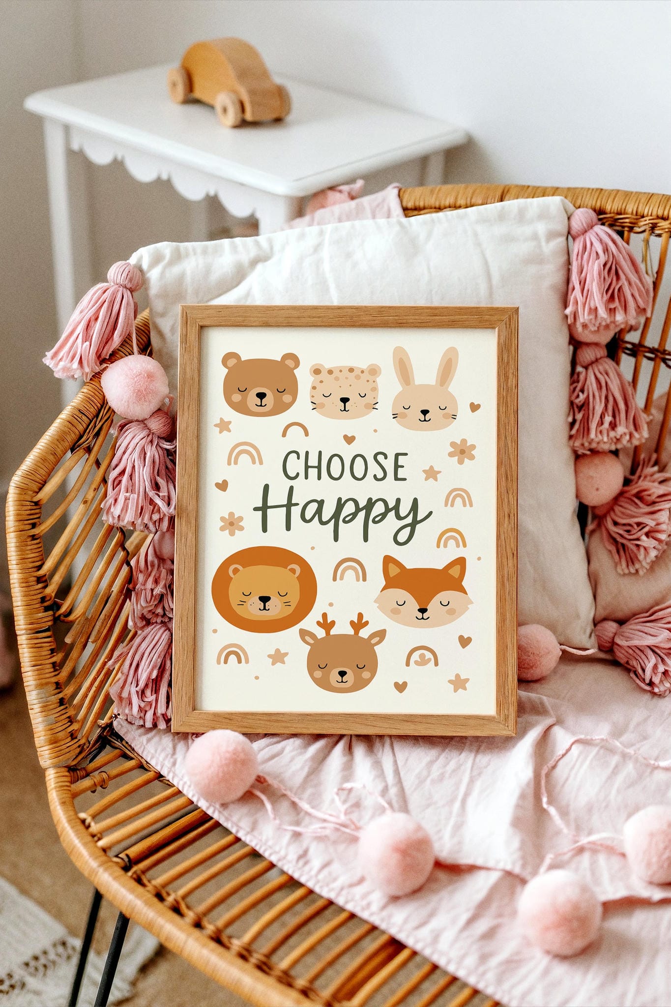 Choose Happy – Cute Animal Quote Print for Kids Room