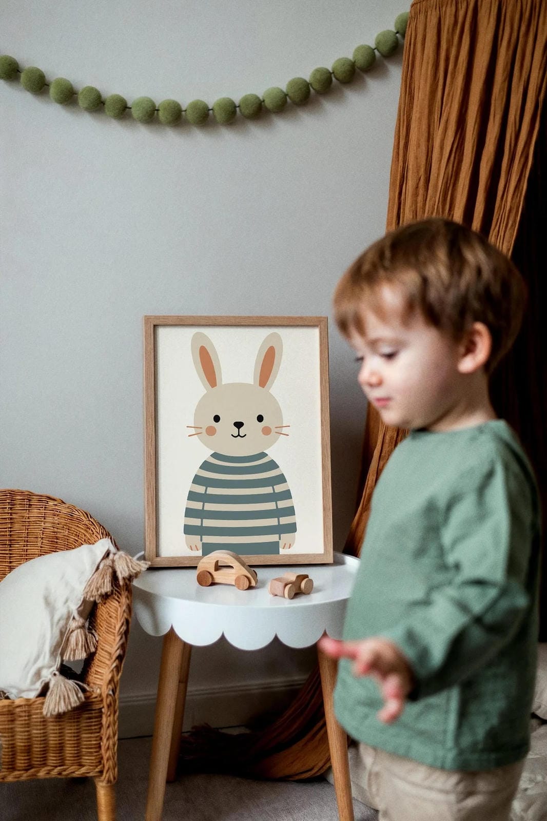 Cute Bunny in Striped Sweater Wall Art Poster