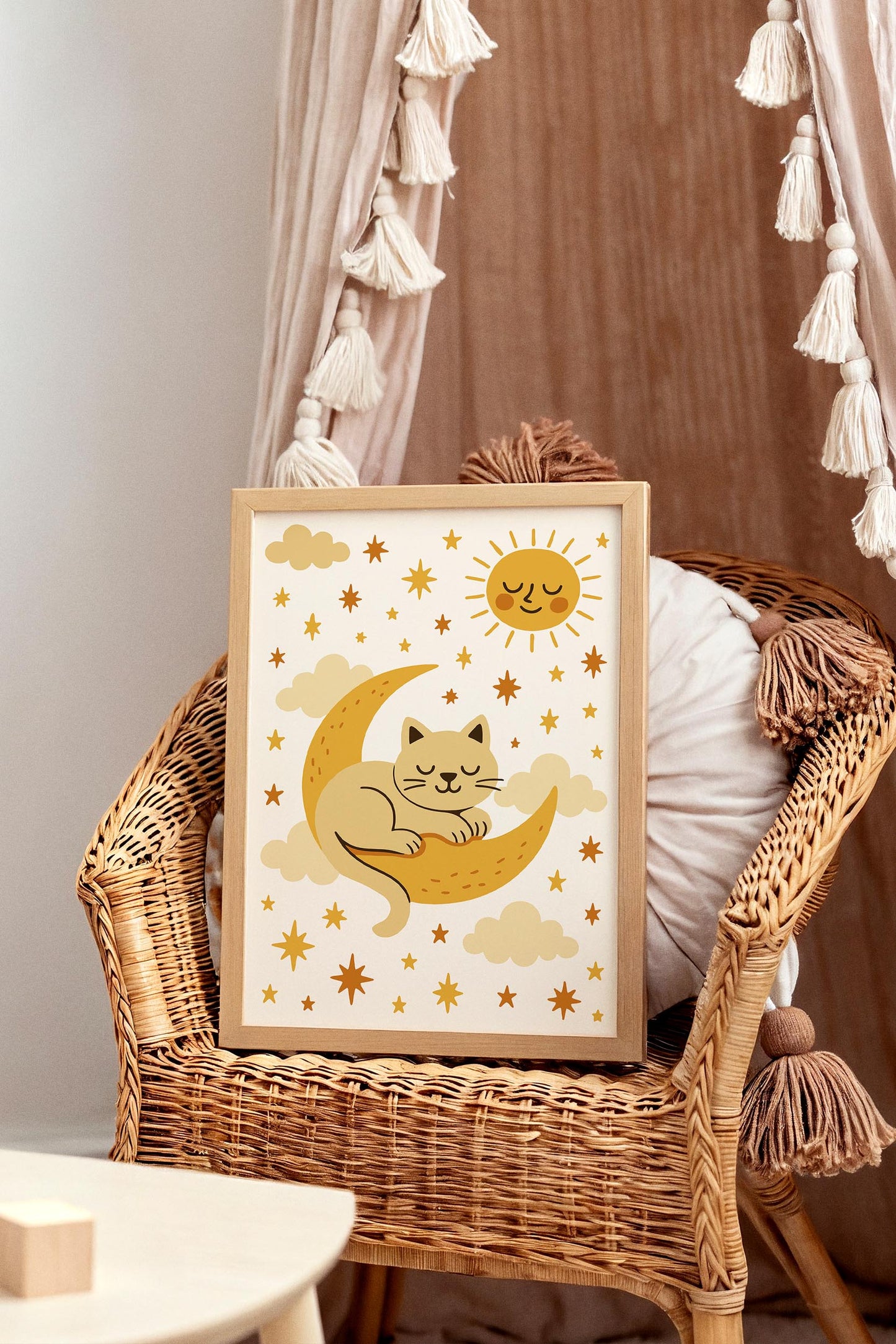 Sleeping Cat on the Moon Poster - Kids Room Wall Art