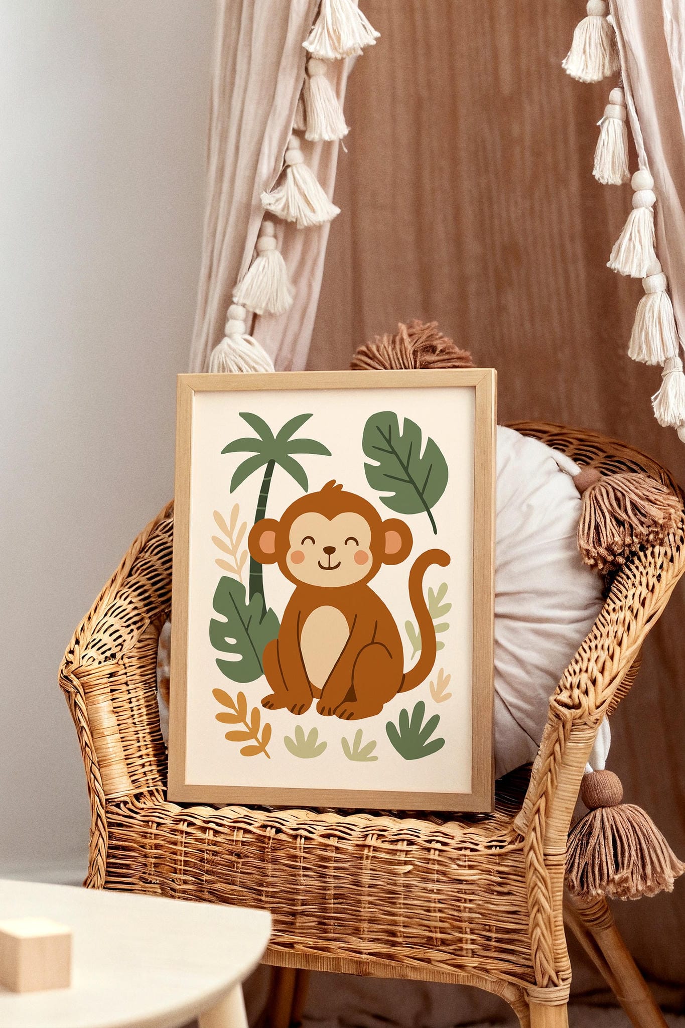 Playful Monkey Poster – Tropical Jungle Nursery Art