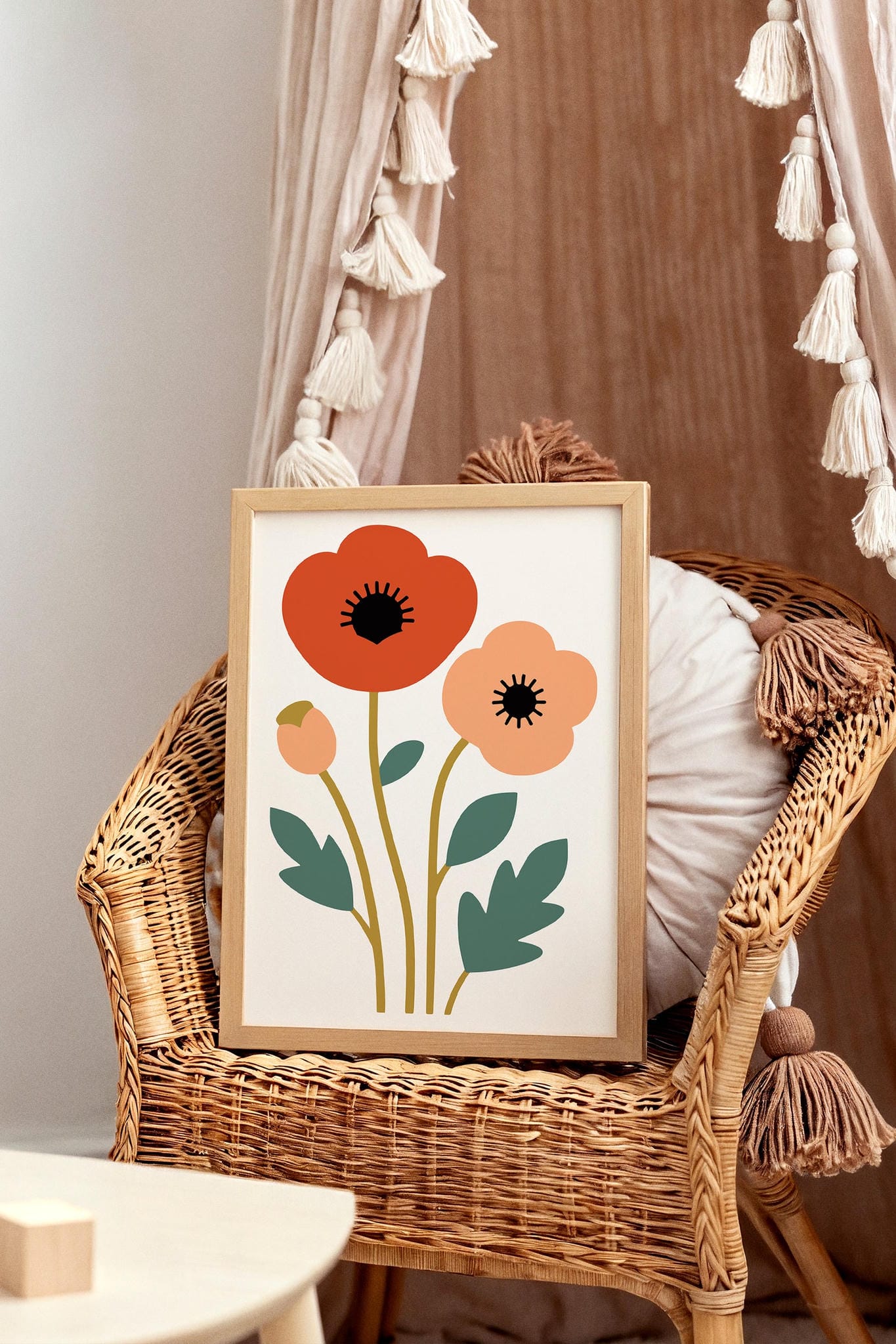 Modern Poppy Flowers Art Print – Aesthetic Kids Room Art
