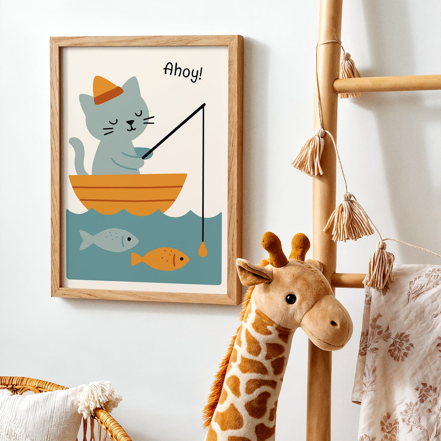 Ahoy Cat Poster - Cute Fishing Kids Room Wall Art