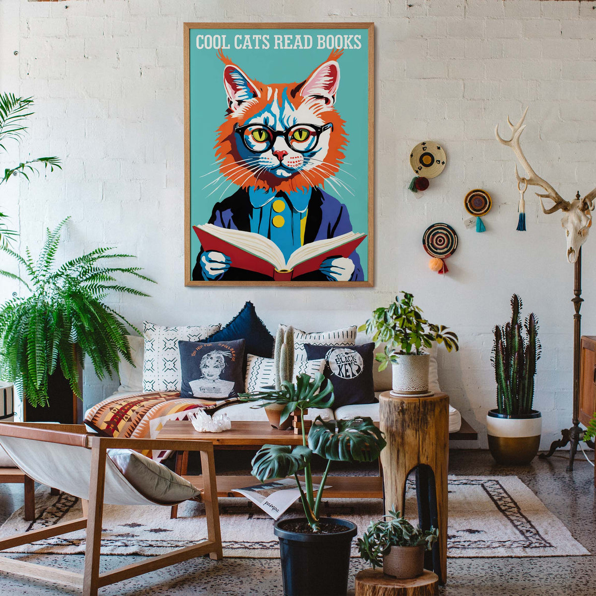 Cool Cats Reading Books Poster