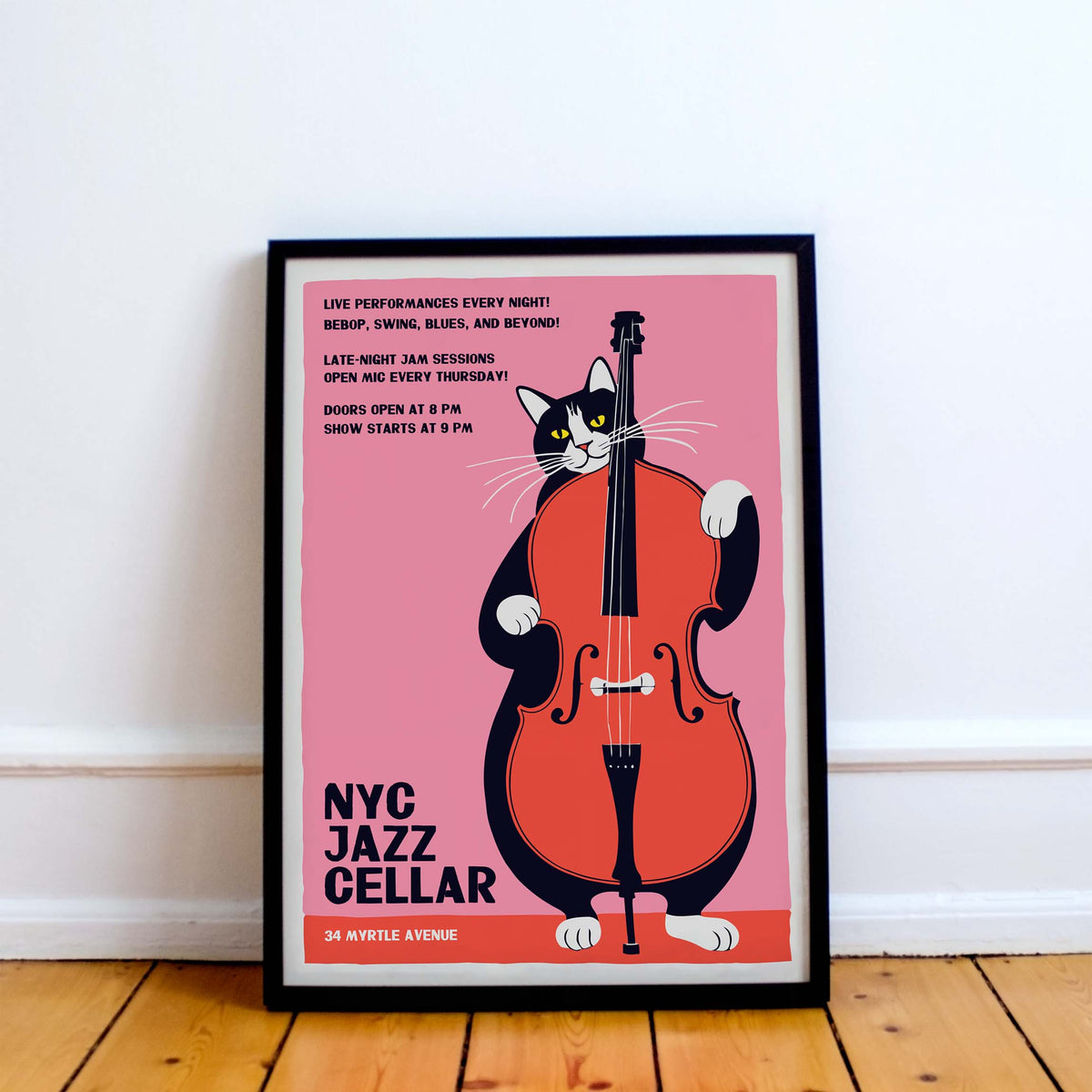 NYC Jazz Cellar Cat Print