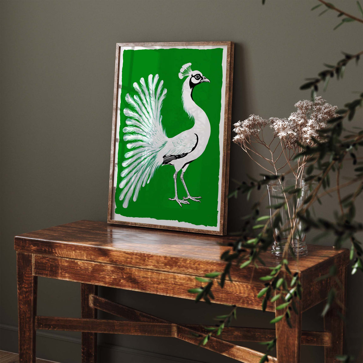 Retro Peacock Botanical Bird Wall Print