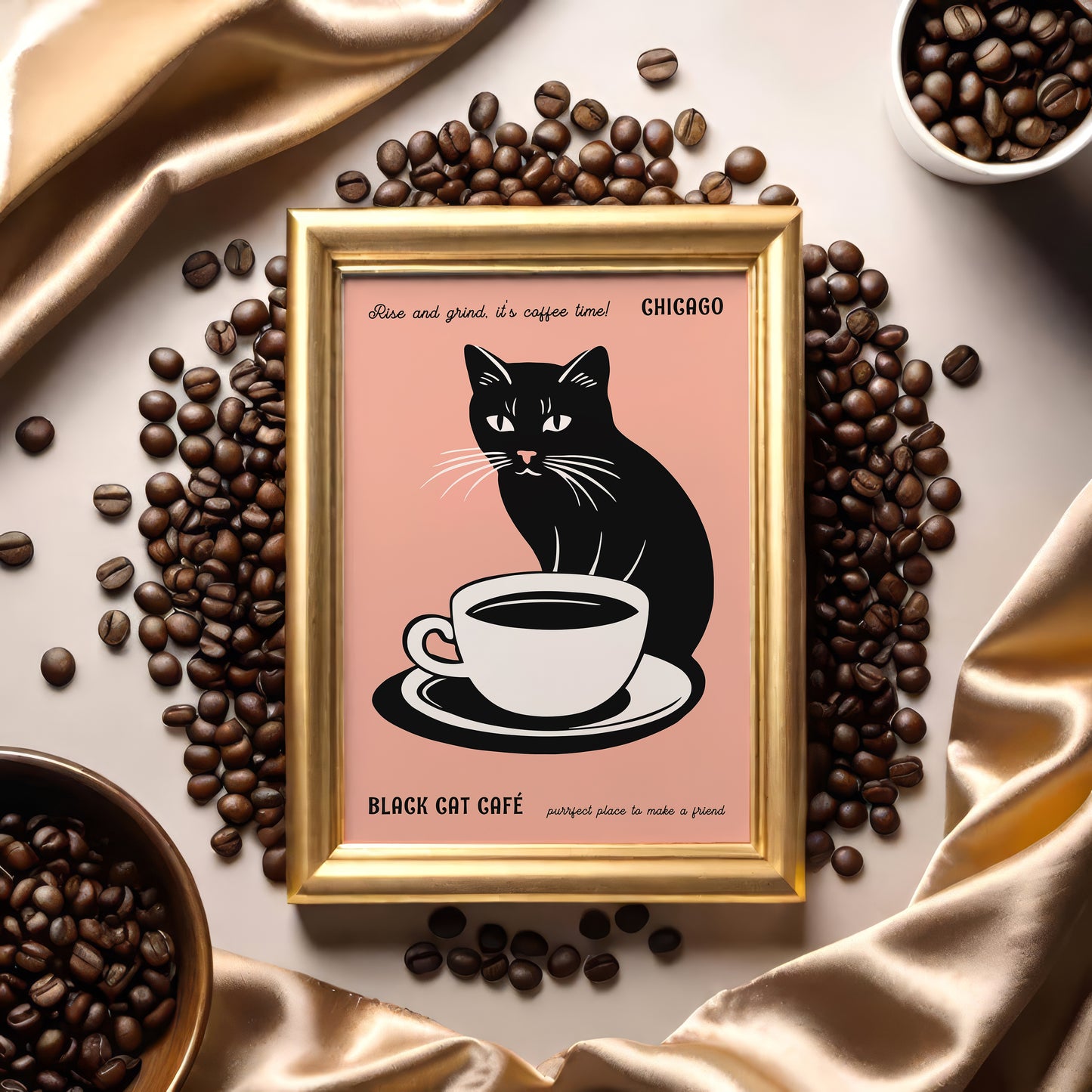 Black Cat Cafe Chicago Art Print