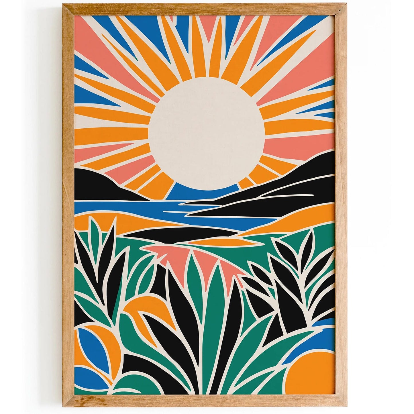 Retro Colorful Sunshine Landscape Print