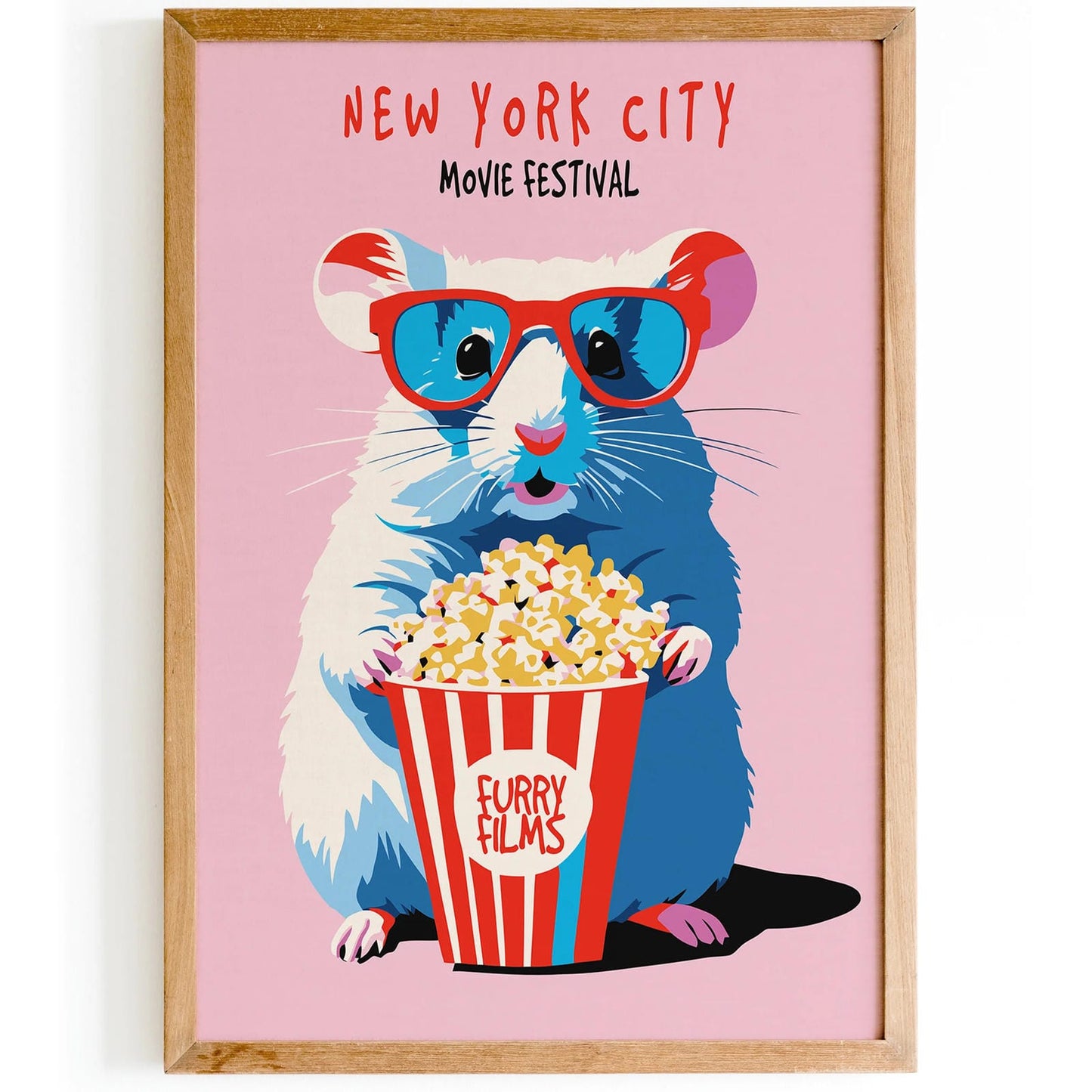 NYC Movie Festival Pink Funny Hamster Art Print