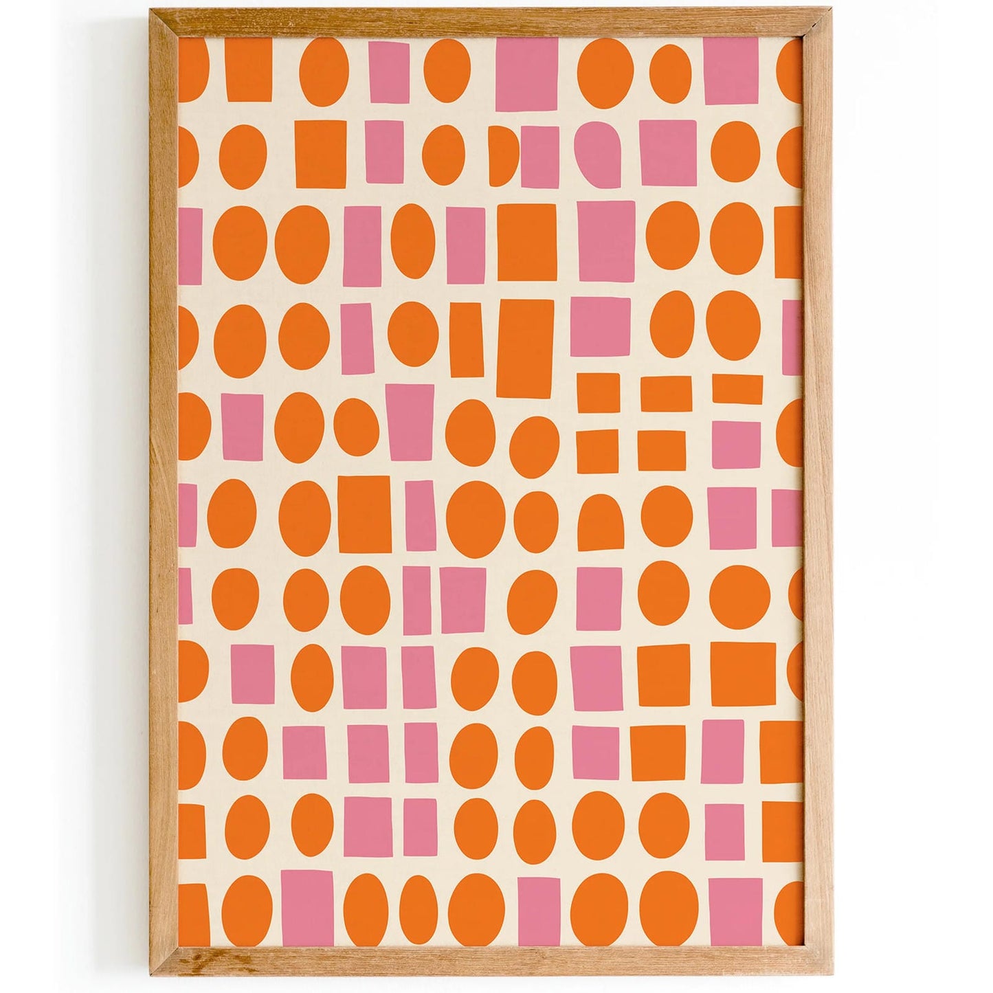 Retro Geometric Poster, Pink Orange Minimalist Design