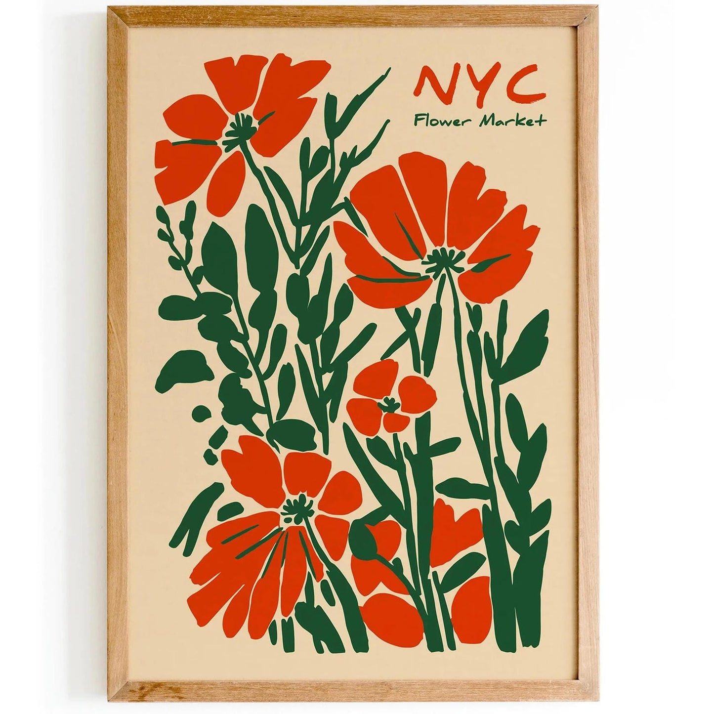 NYC Flower Market Wall Art – Red & Green Floral Poster Print