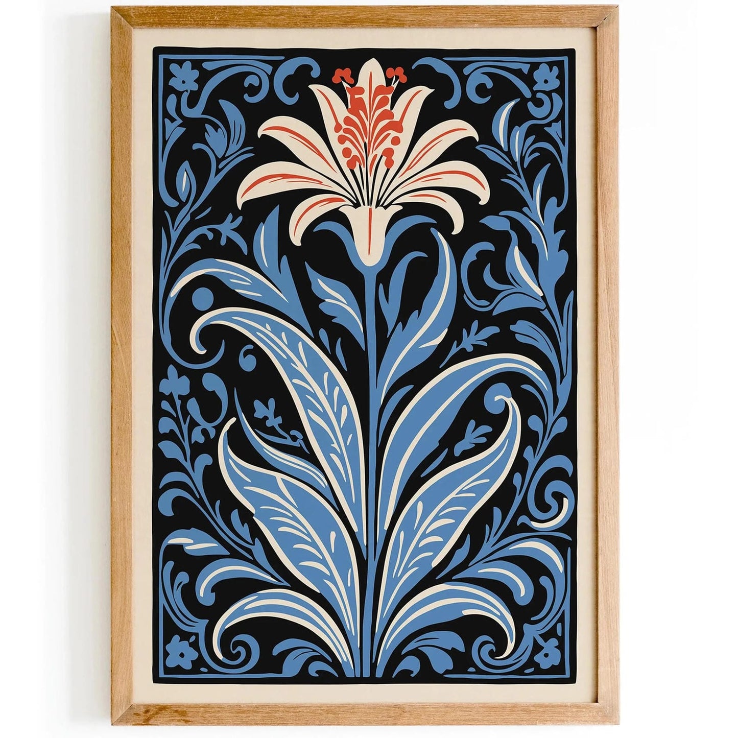 Blue Lily Victorian Flower Poster, Botanical Wall Art