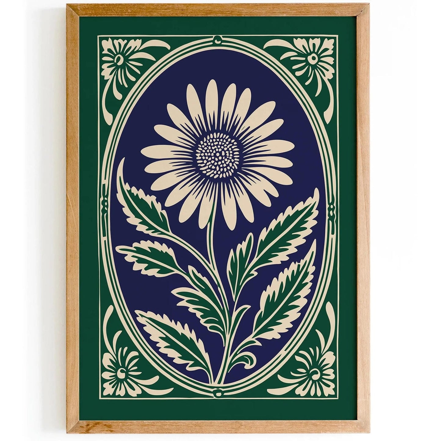 Rococo Daisy Floral Green Luxury Print
