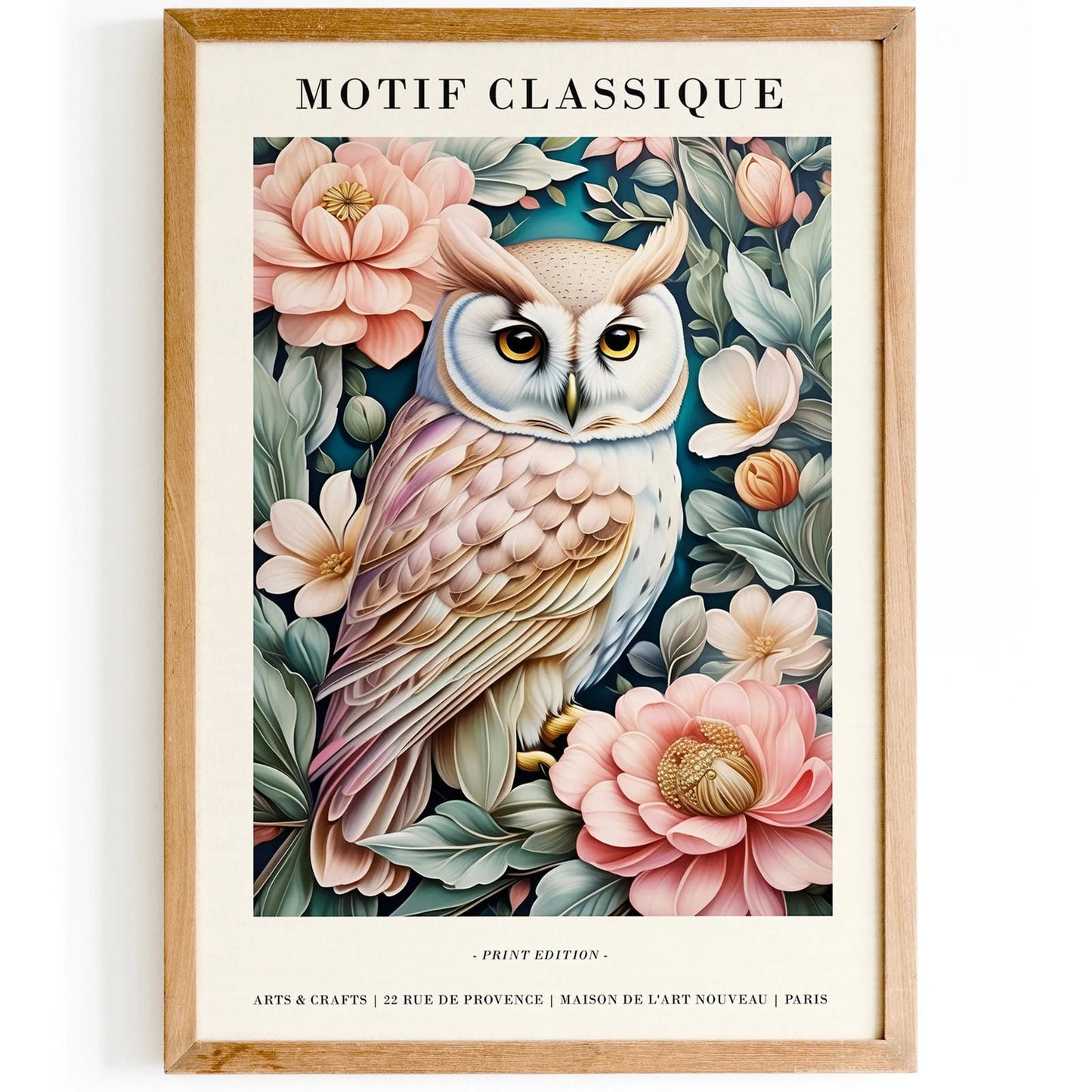 Classic French Motif Owl & Floral Art Print