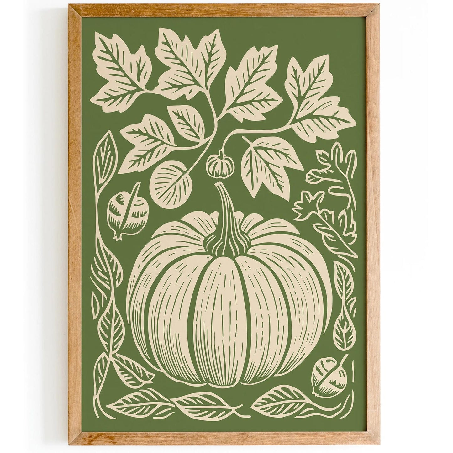 Green Linocut Pumpkin Kitchen Wall Art