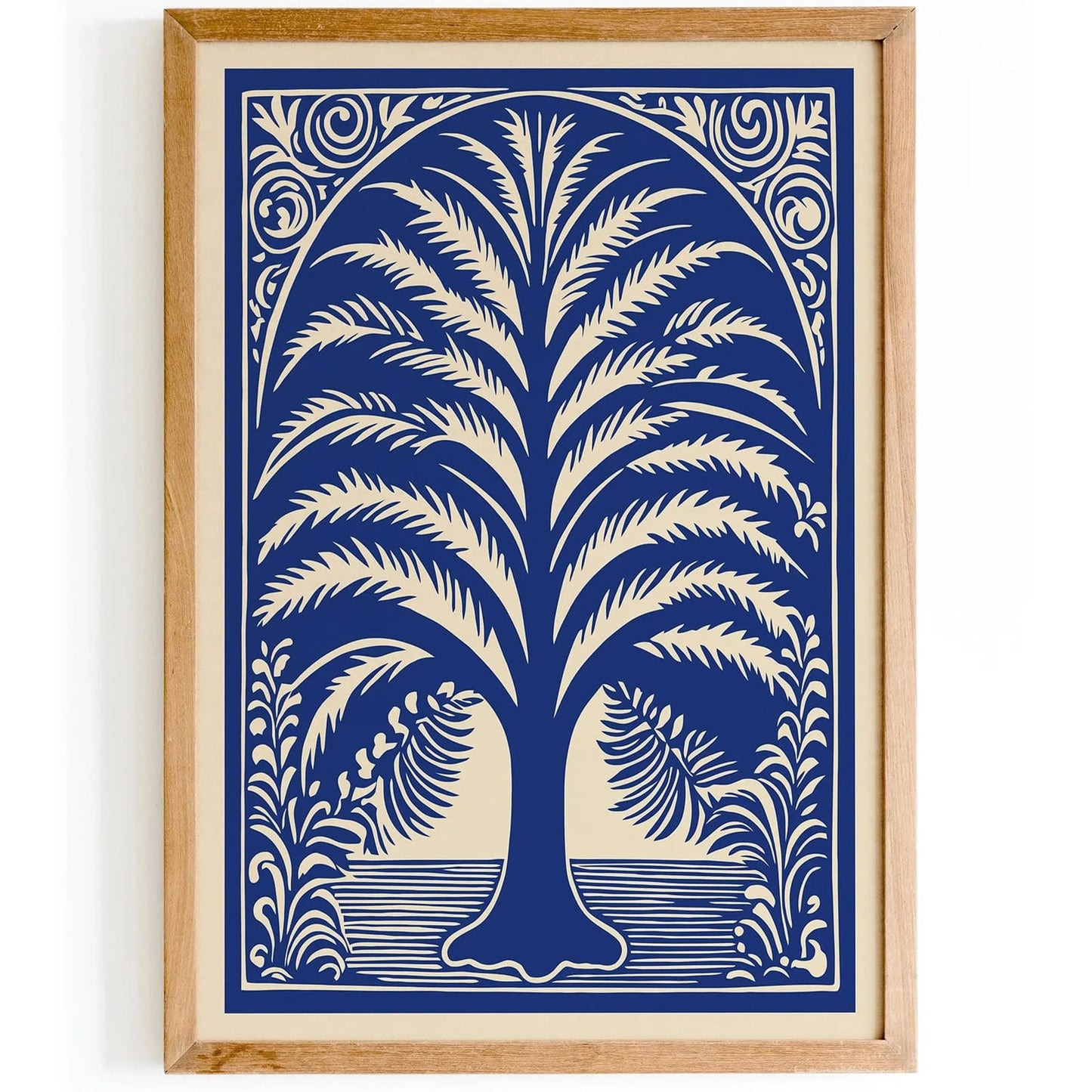 Blue Rococo Palm Tree Nature Art Print