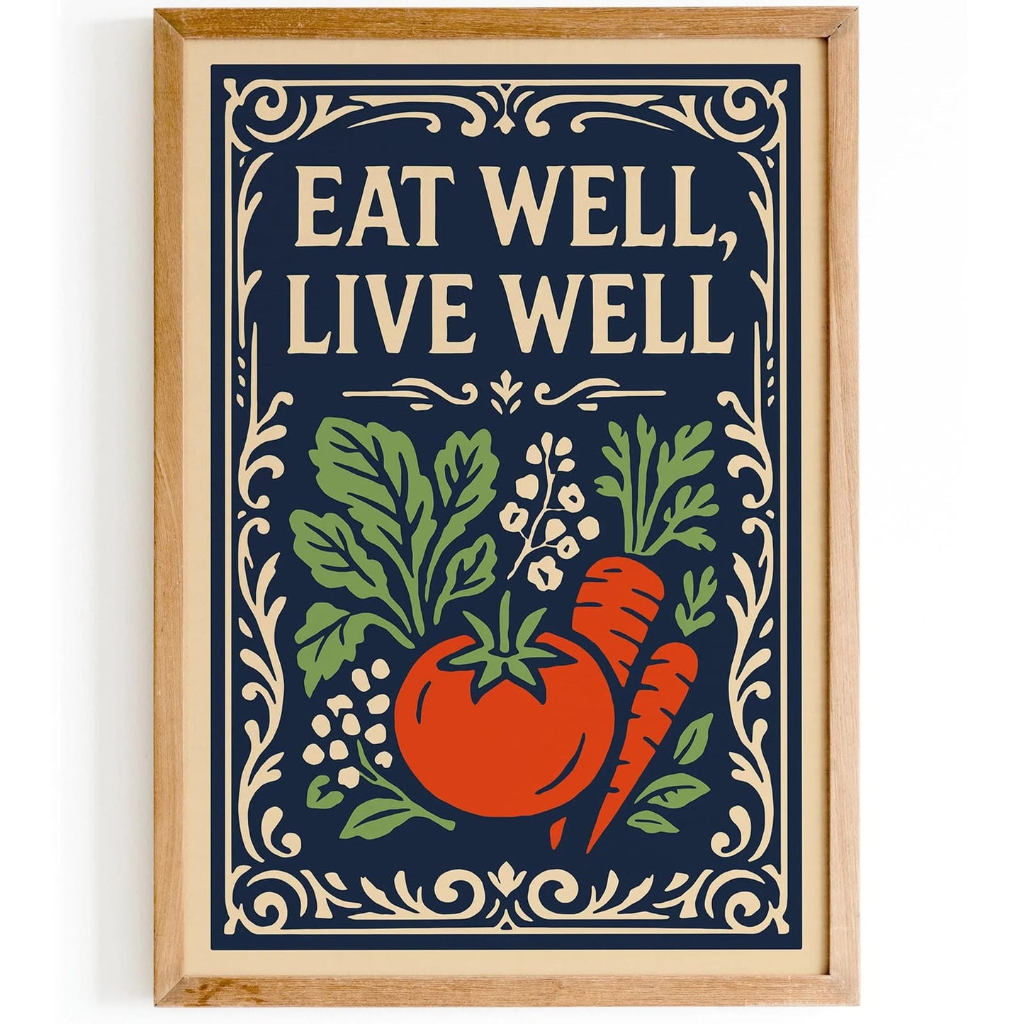 Eat Well, Live Well Poster - Farmhouse Kitchen Wall Art Print
