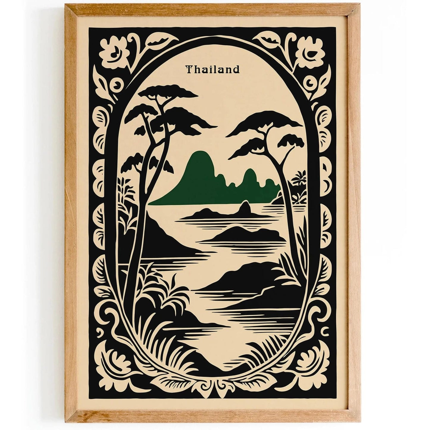 Thailand Linocut Style Landscape Poster