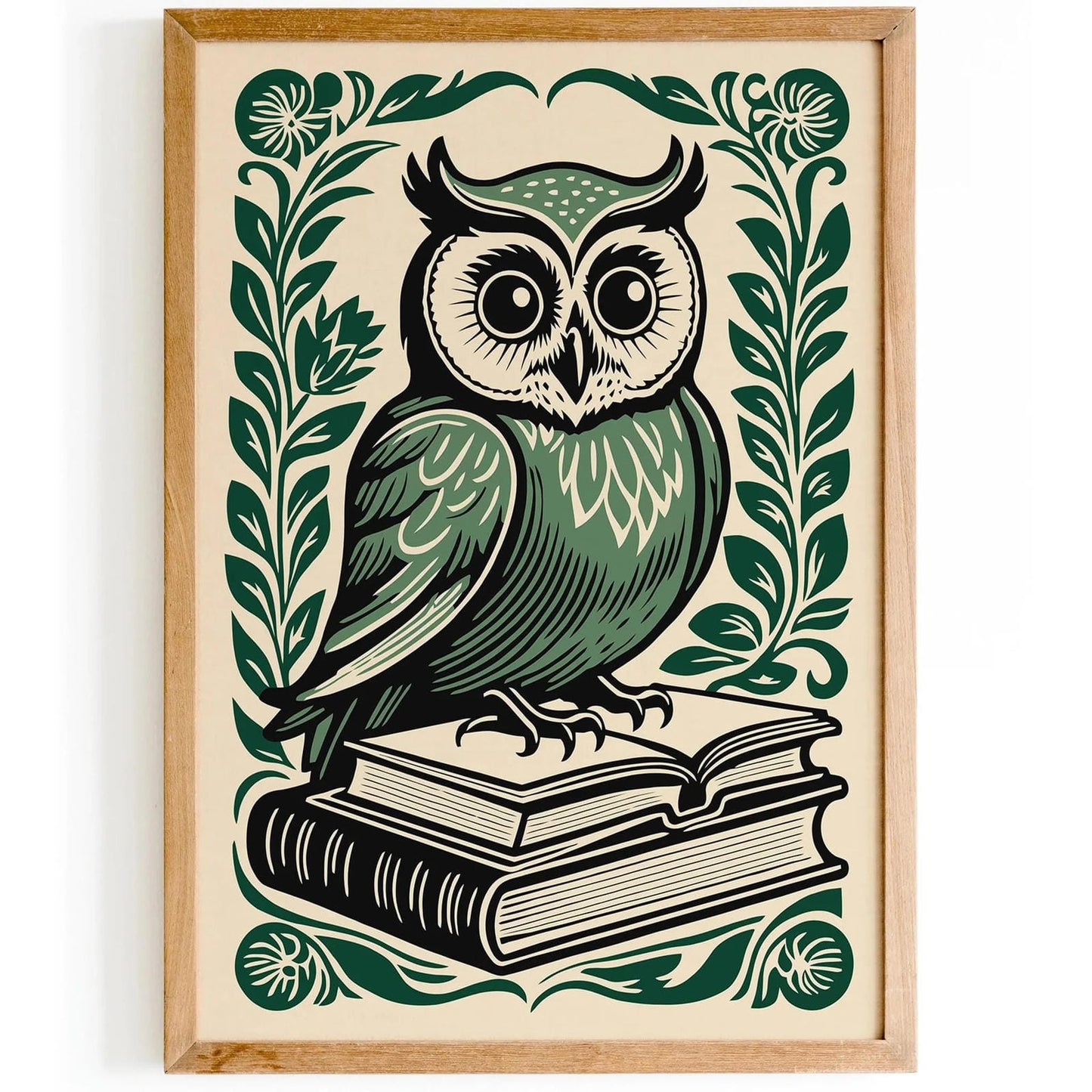 Green Owl Book Lovers Art Print