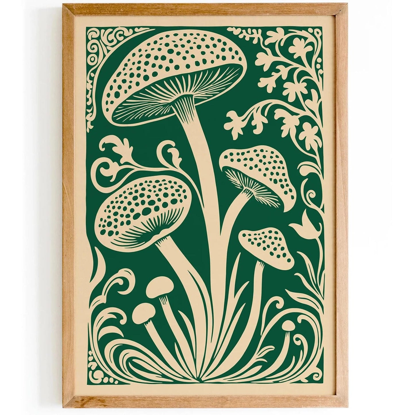 Green Mushrooms Art Farmhouse Kitchen Poster