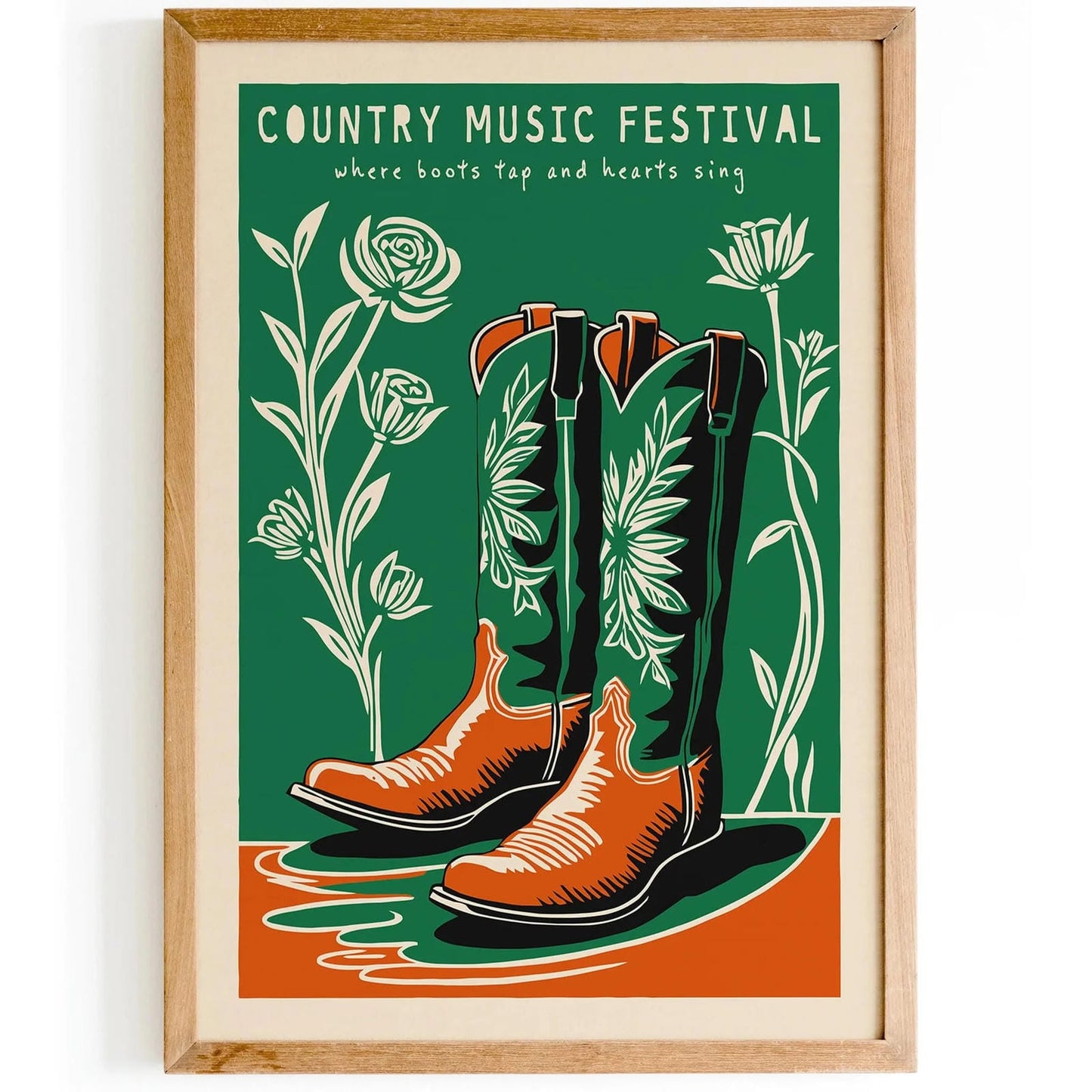 Green Cowboy Boots Poster – Country Music Festival Art