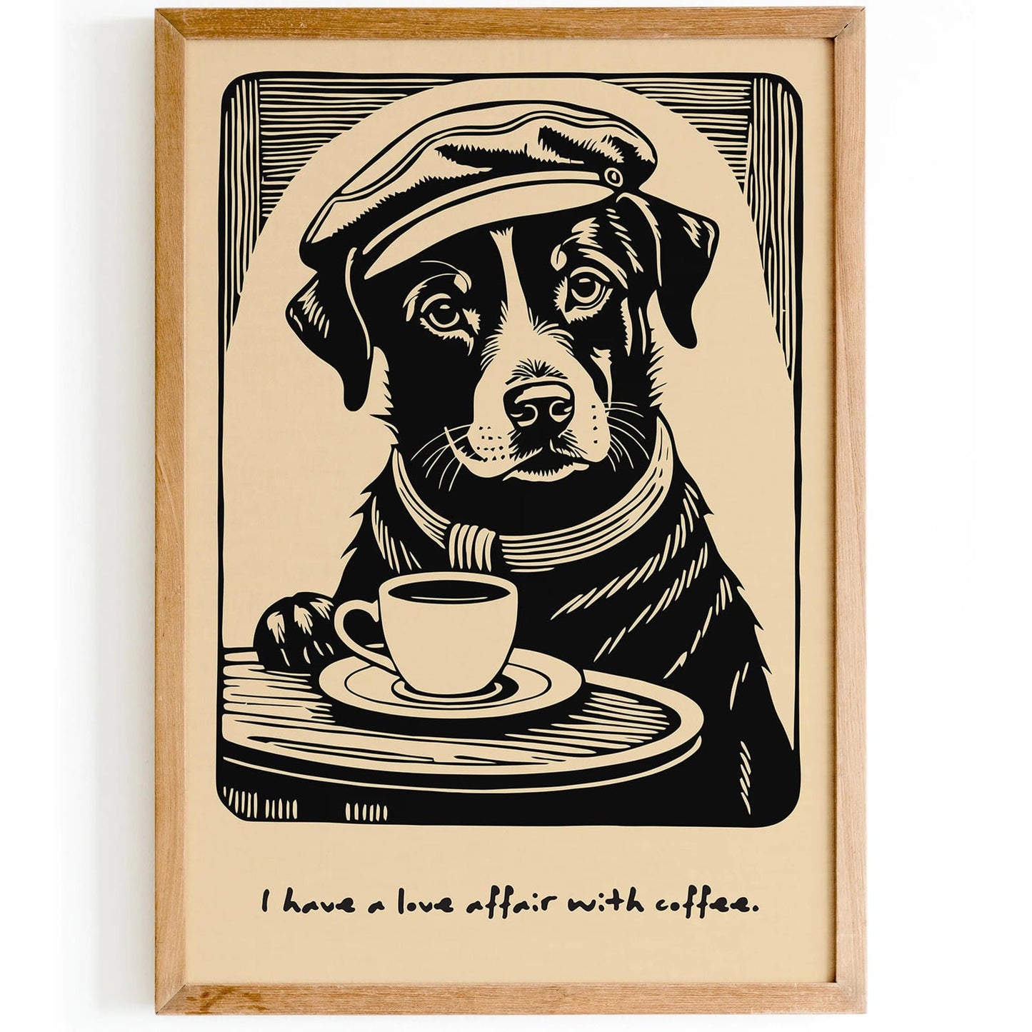 Dog with Coffee Vintage Poster