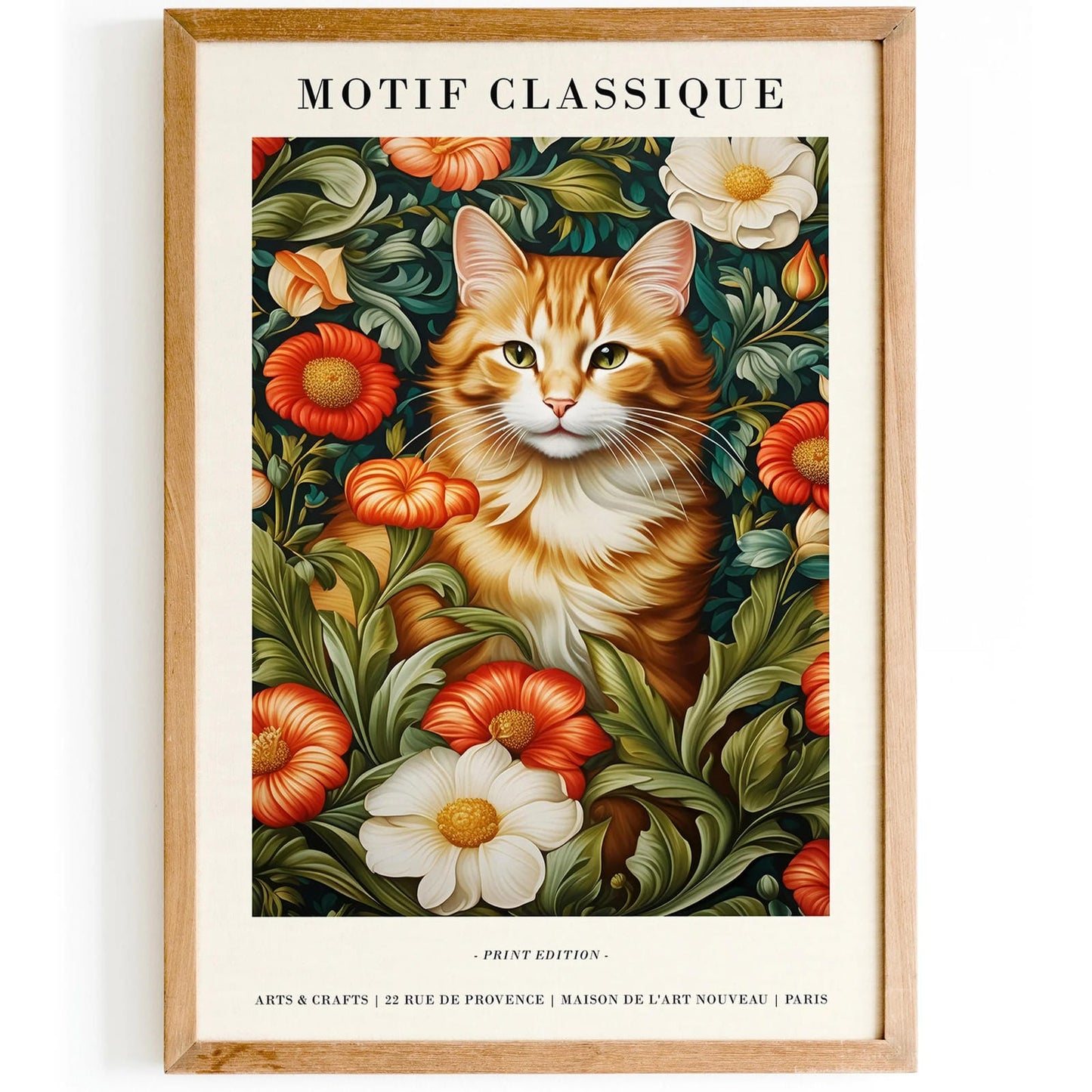 Classic French Motif Cat & Floral Art Print