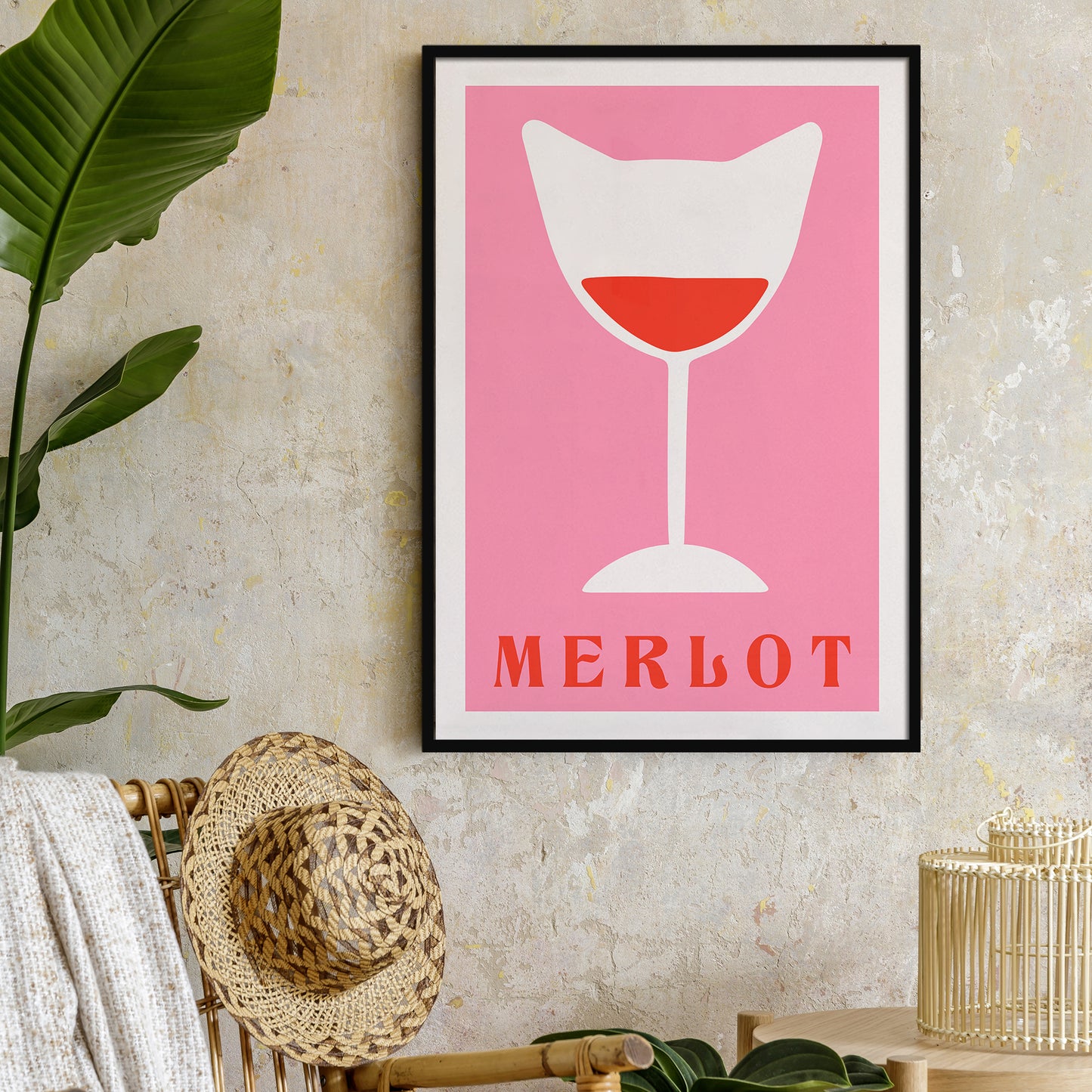 Merlot Pink Cat Wine Poster