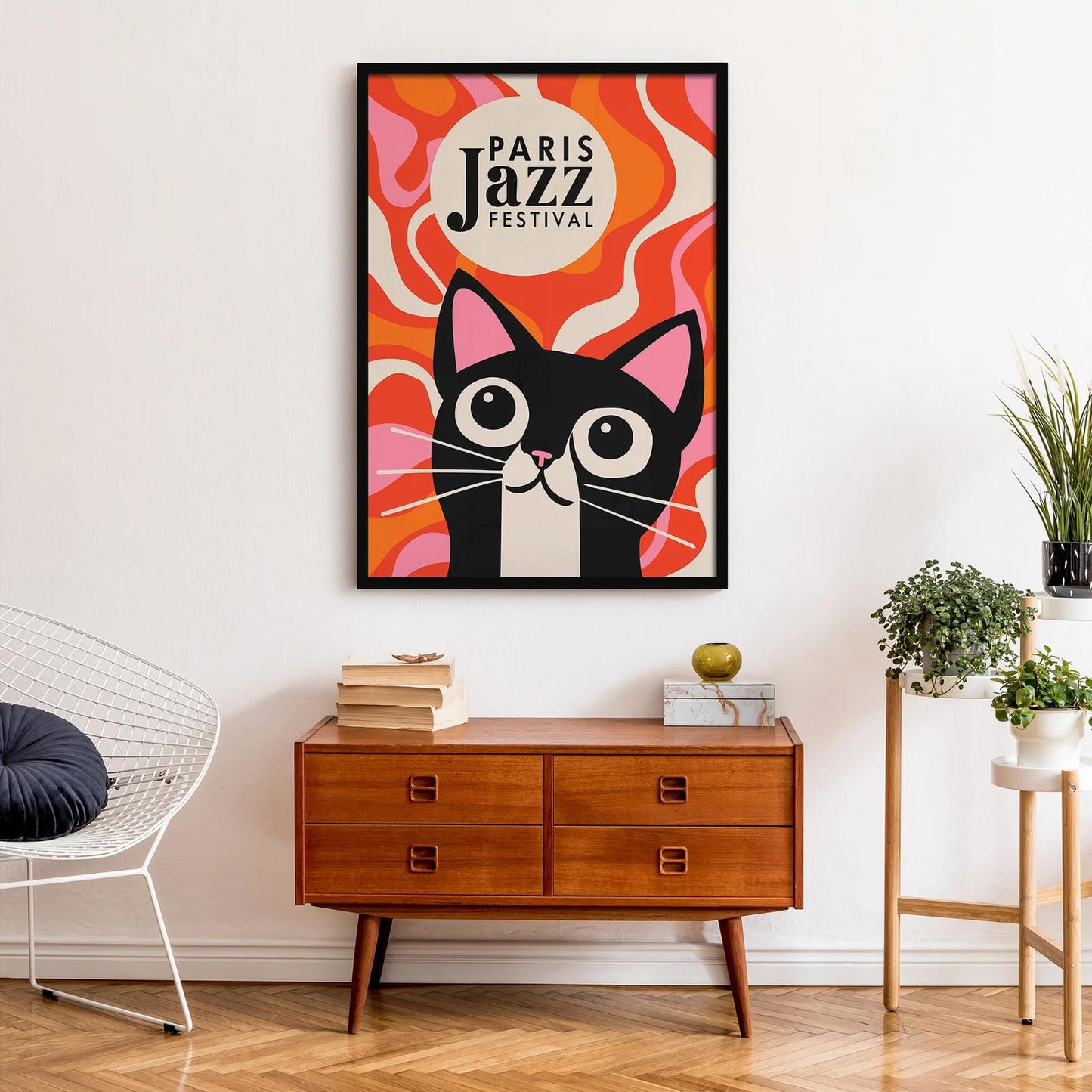Paris Jazz Music Cat Poster
