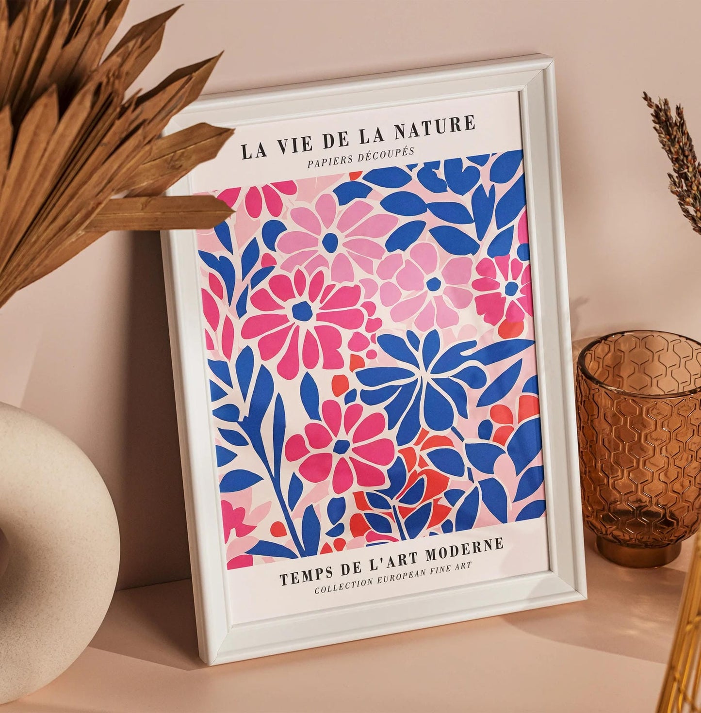Pink and Blue Floral Poster