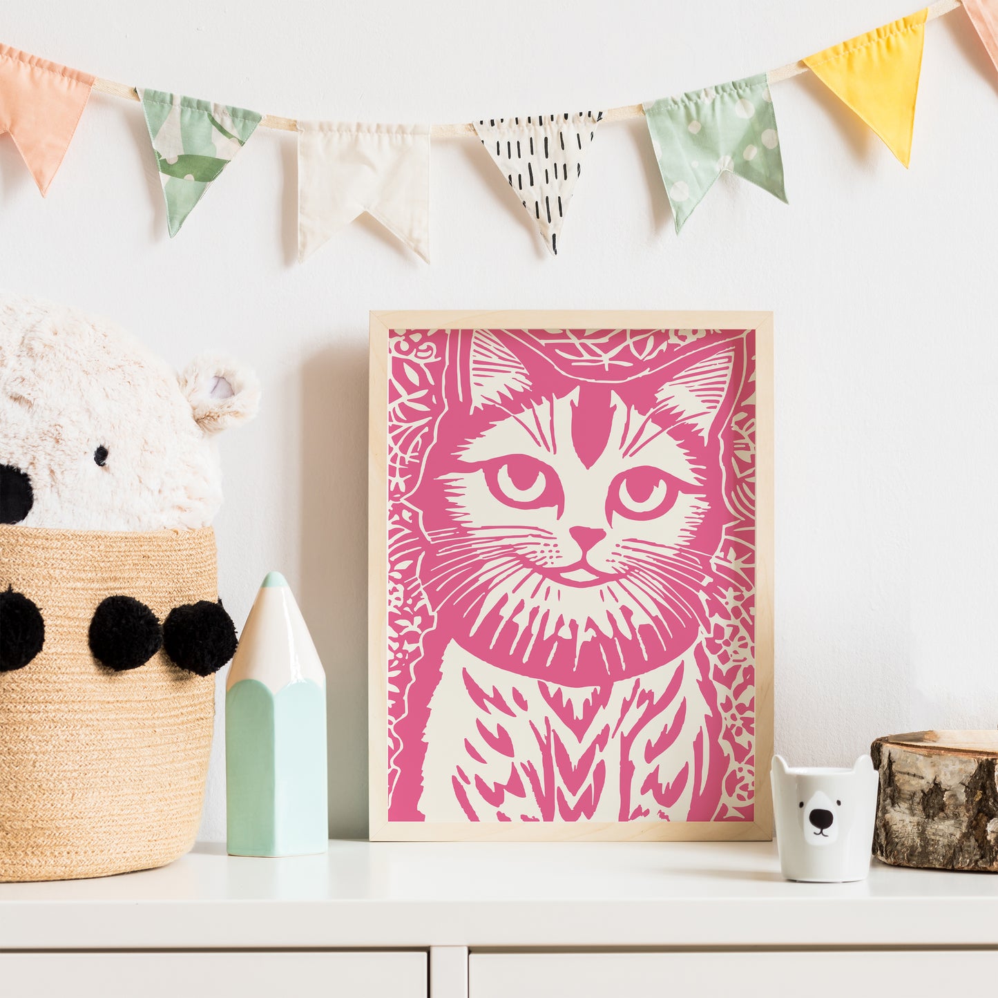 Pink Cat Nursery Poster