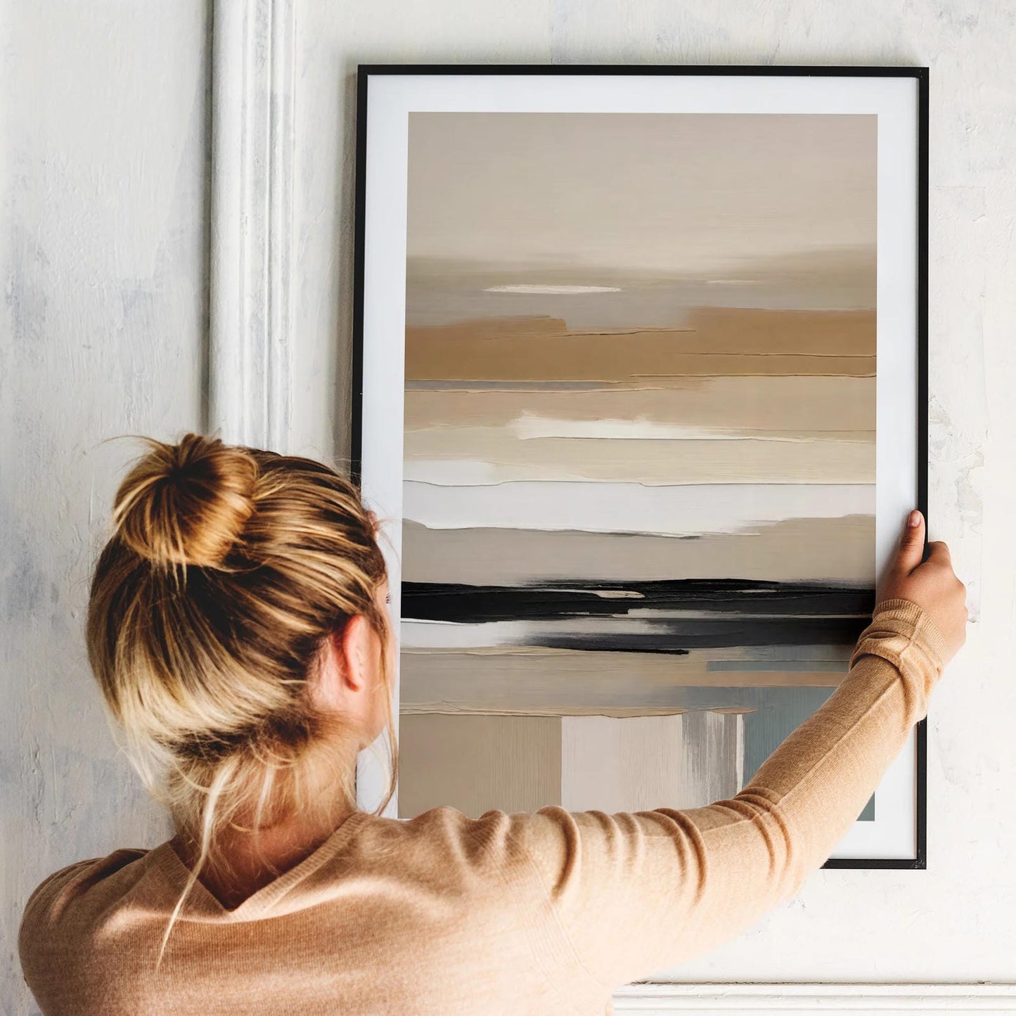 Dark Beige Abstract Painting Print