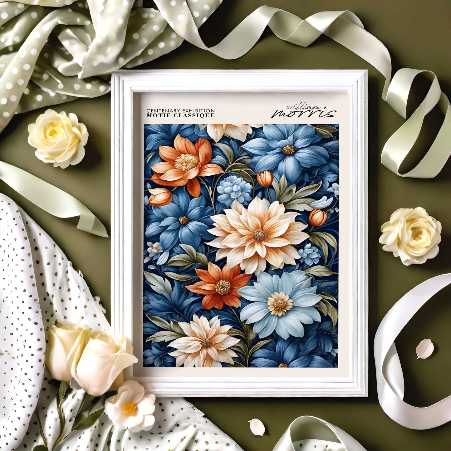 Art Nouveau W. Morris Blue Floral Poster