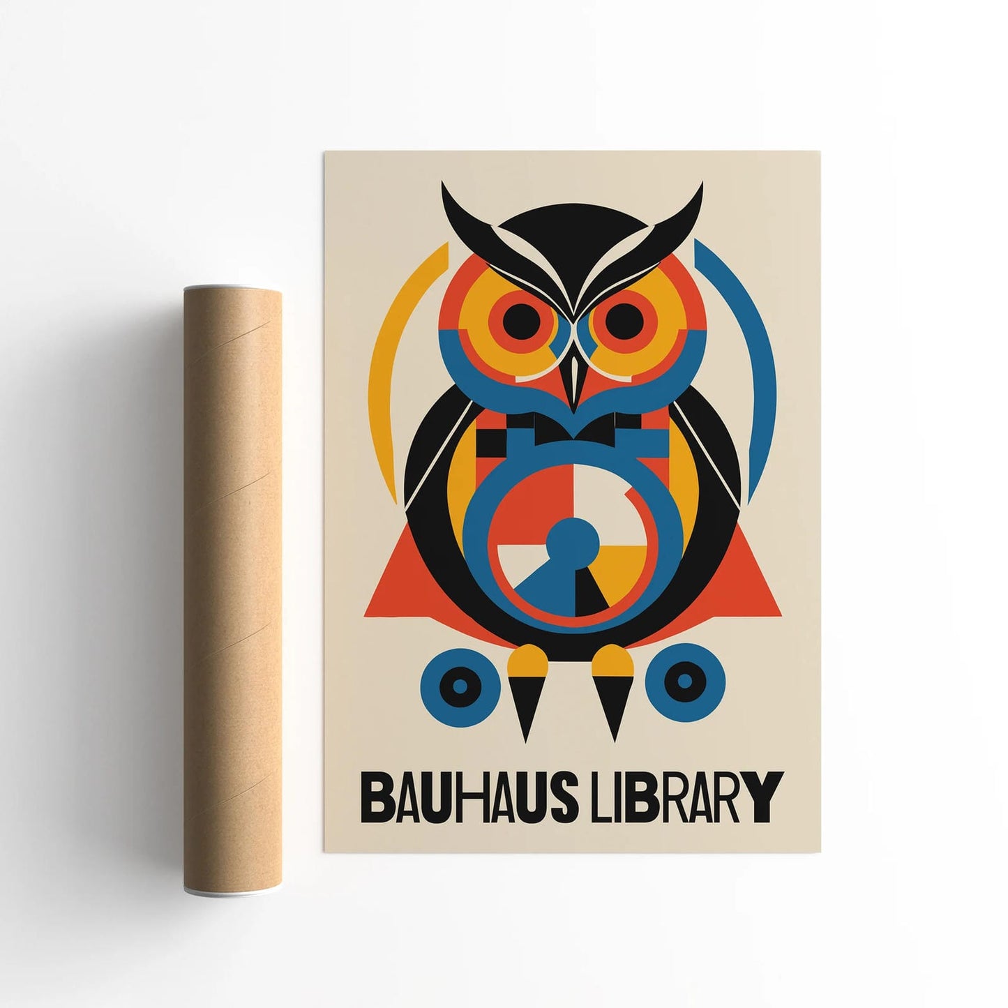 Bauhaus Library Geometric Owl Poster Print