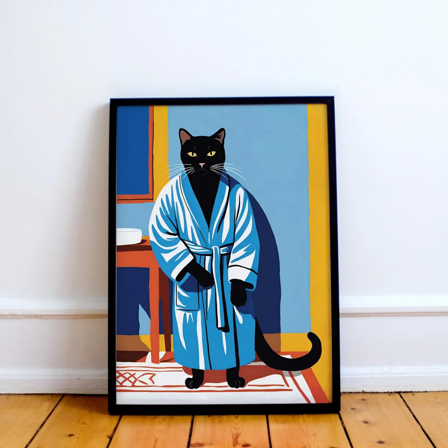 Bathrobe Cat Blue Bathroom Poster