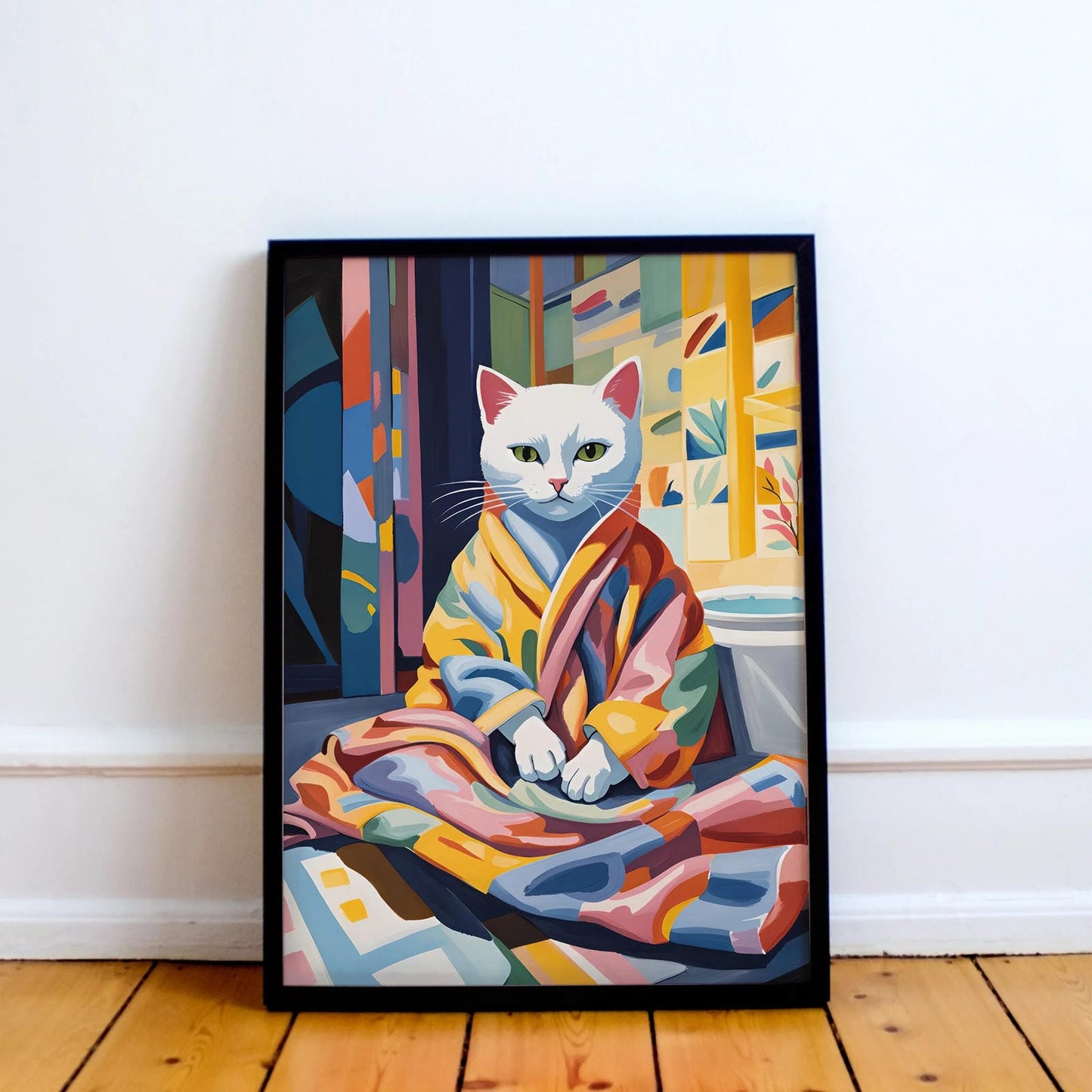 Cozy Cat In Bathrobe Art Print