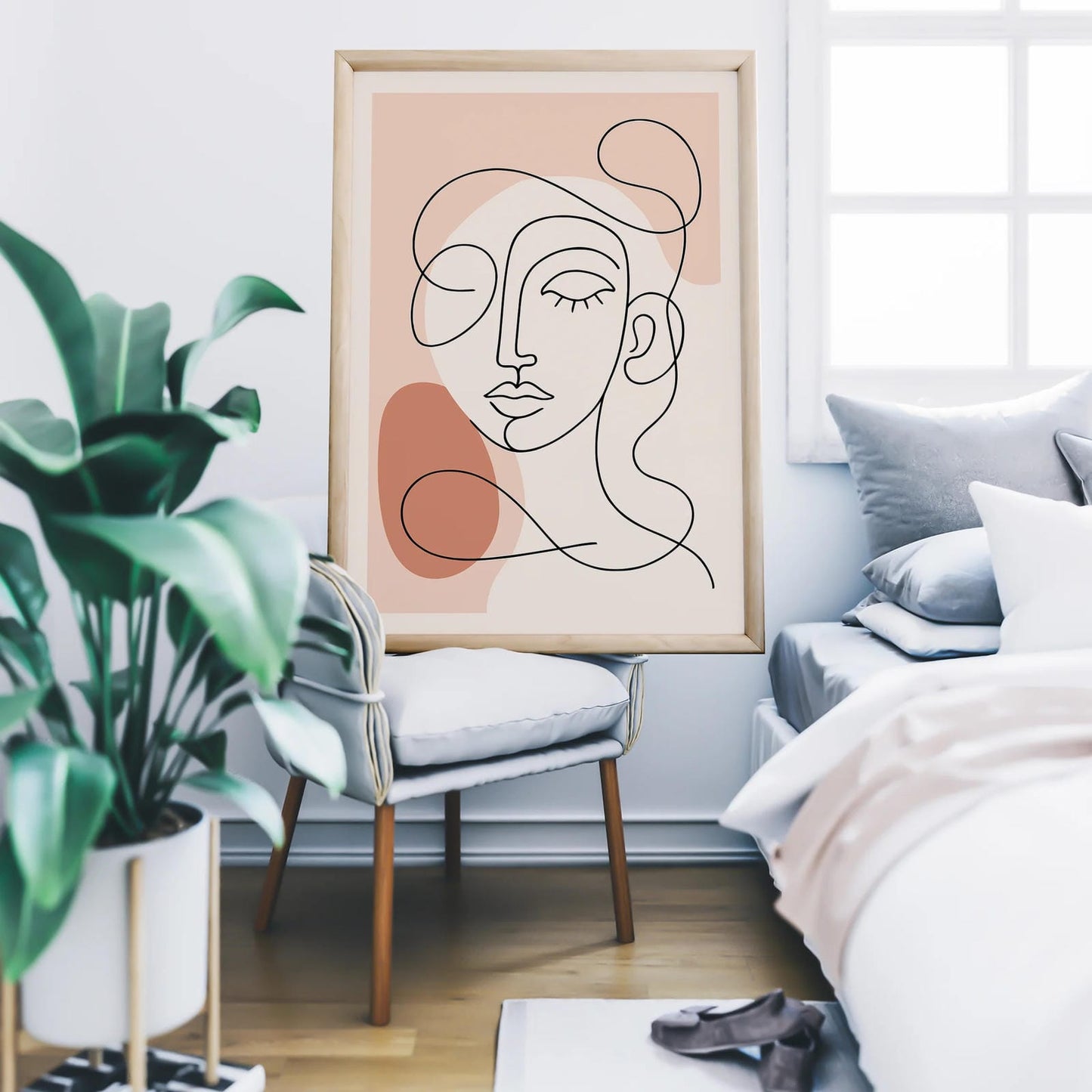 Minimalist Line Art Woman Face Print