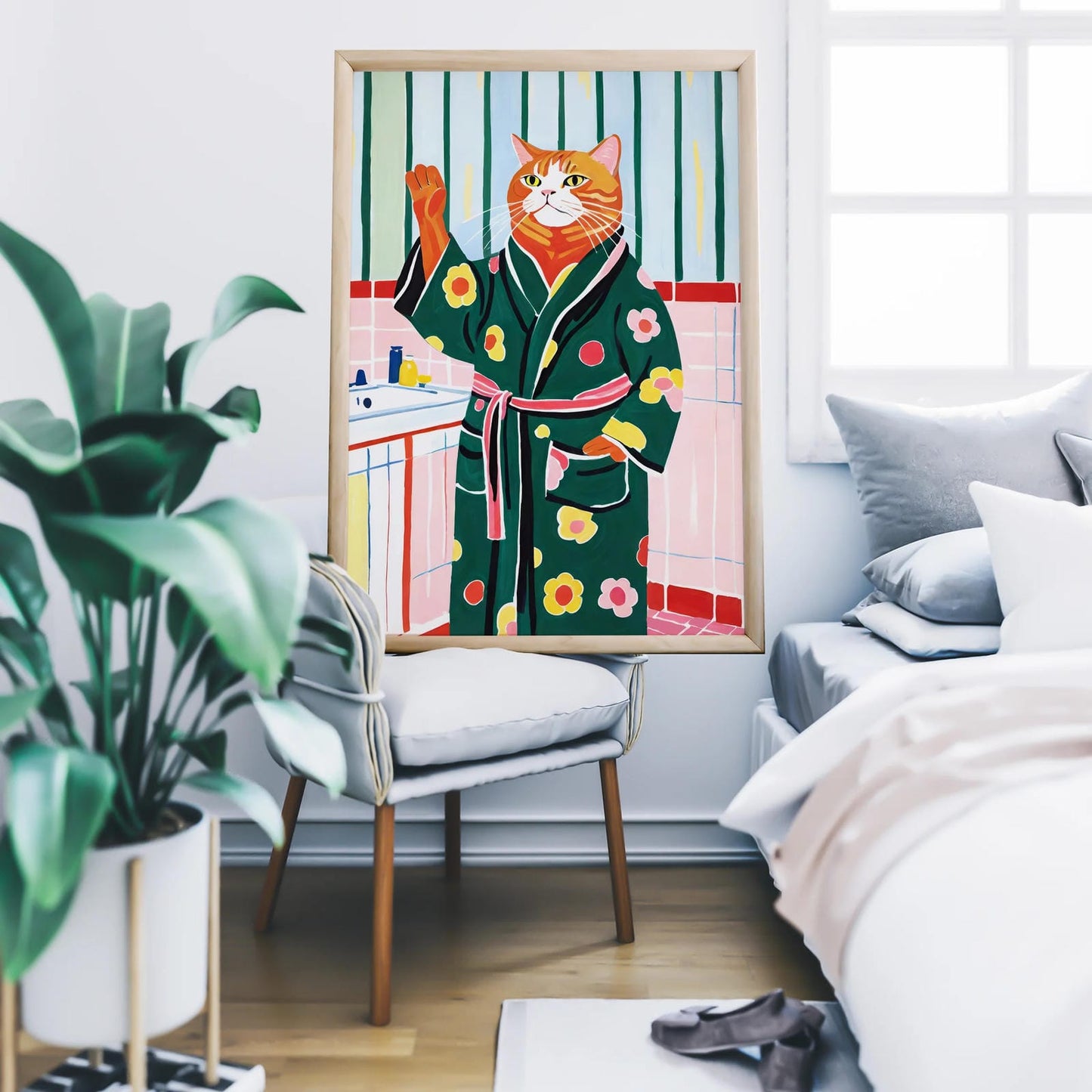 Charismatic Cat in Bathrobe Print