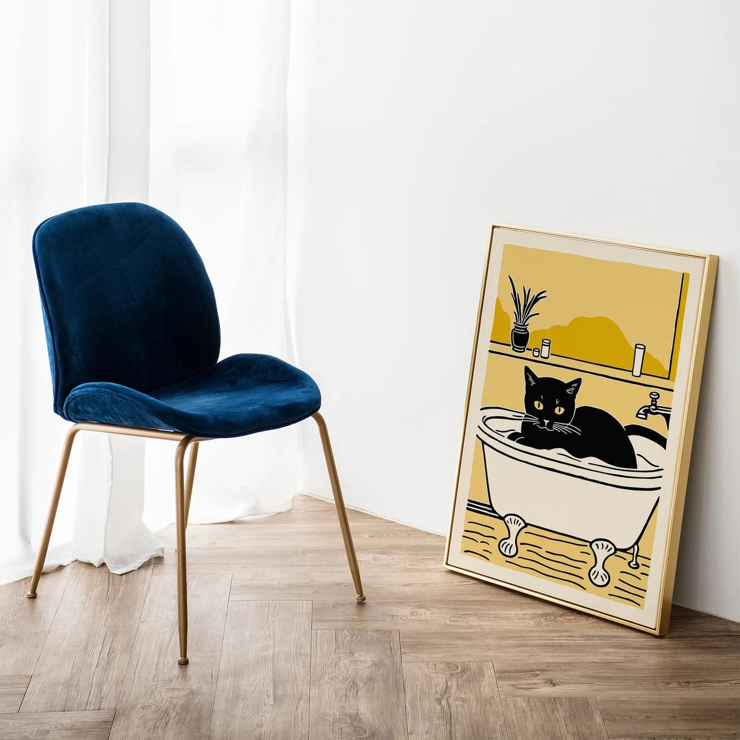 Black Cat in a Bath Cute Poster