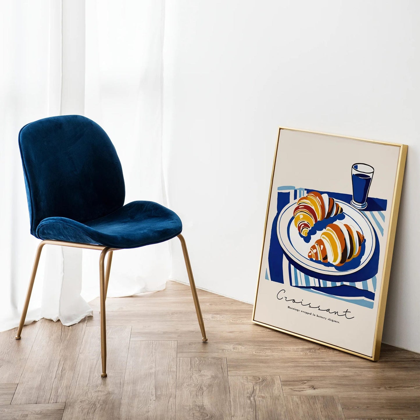 French Croissant Blue Wall Art Print